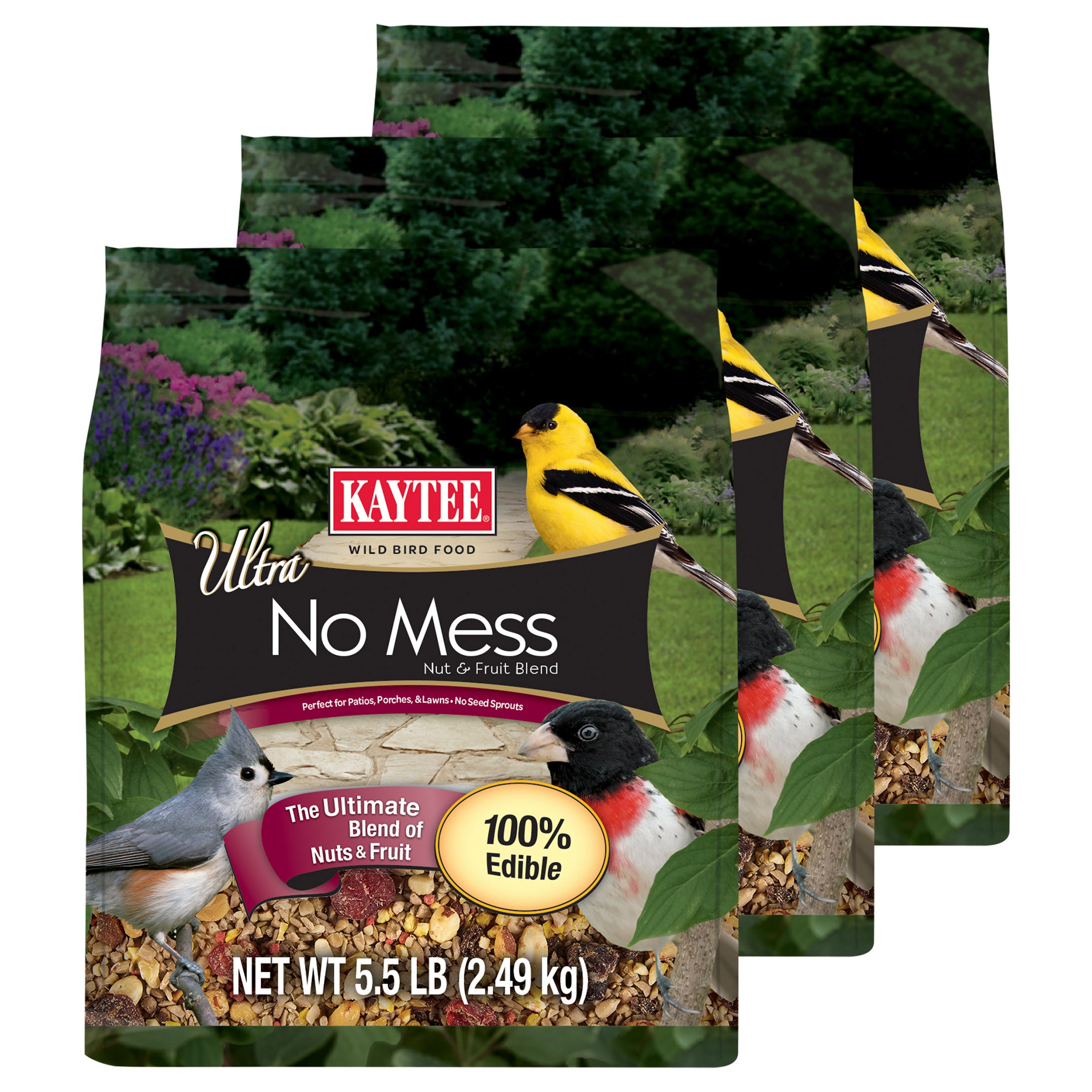 Kaytee Ultra No Mess Nut & Fruit Blend Wild Bird Food, 5.5 lb Bags, 3-count