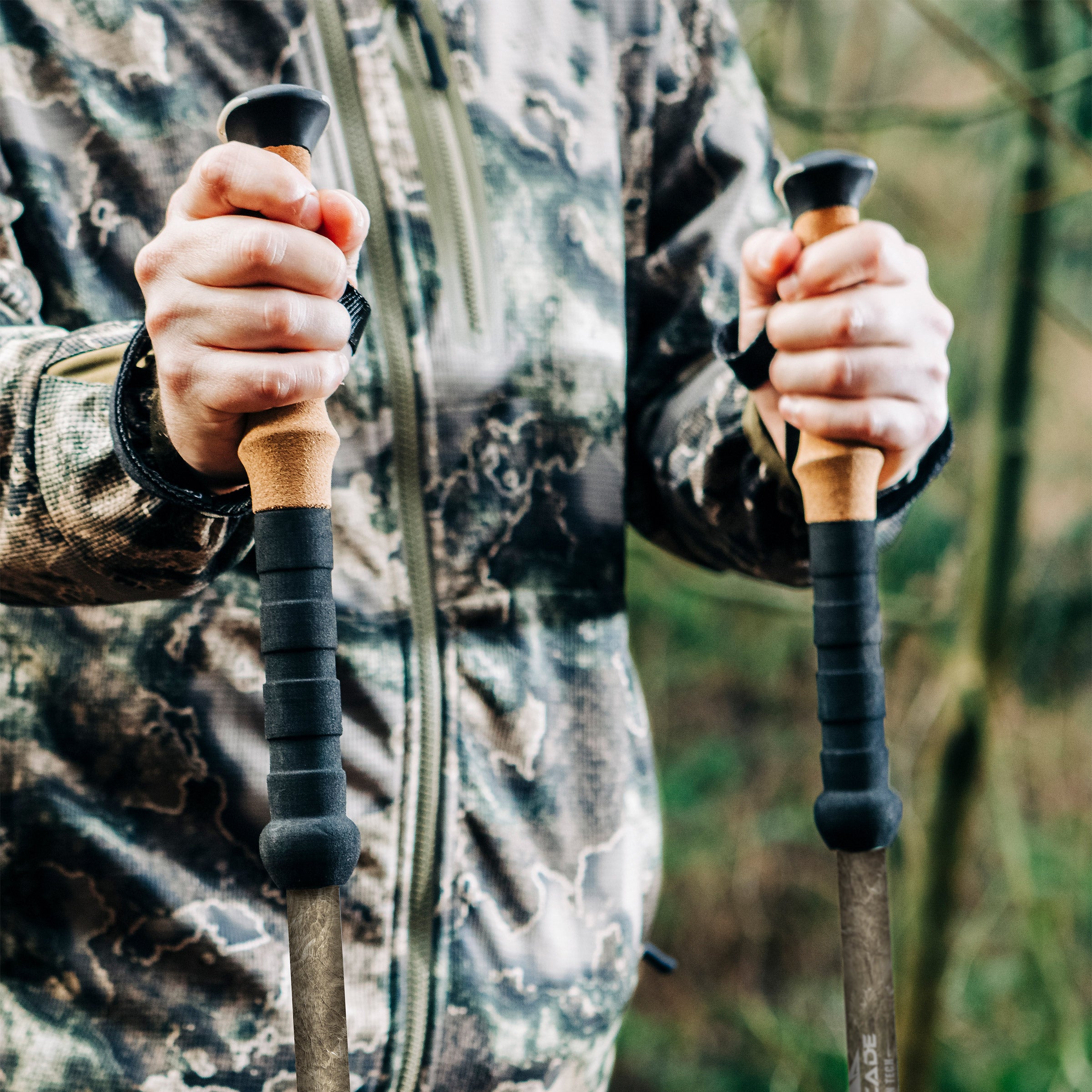 Cascade Mountain Tech Carbon Fiber Quick Lock Cork Trekking Poles, Mossy Oak Terra Contour