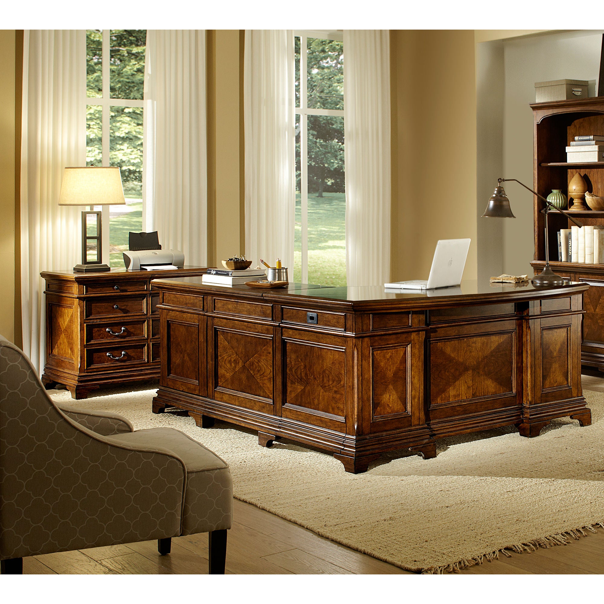 Lewis 66" Desk with Return, Lateral File & 2pc Bookcase