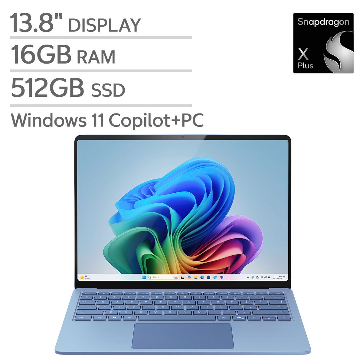 Microsoft Surface Laptop Copilot+ PC 13.8"- Qualcomm Snapdragon X Plus Processor - PixelSense 2304 x 1536 Touchscreen - Windows 11 - 16GB RAM - 512GB SSD.