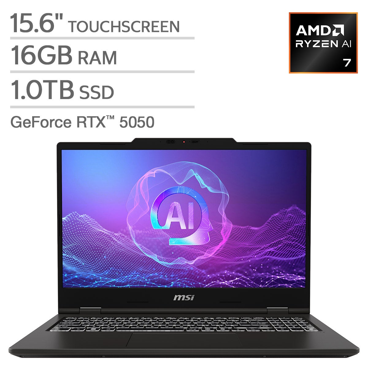 MSI VenturePro A15 Laptop - 15.6" Touchscreen - AMD Ryzen AI 7 350 - NVIDIA GeForce RTX 5050 - 16GB RAM - 1TB SSD - Windows 11.
