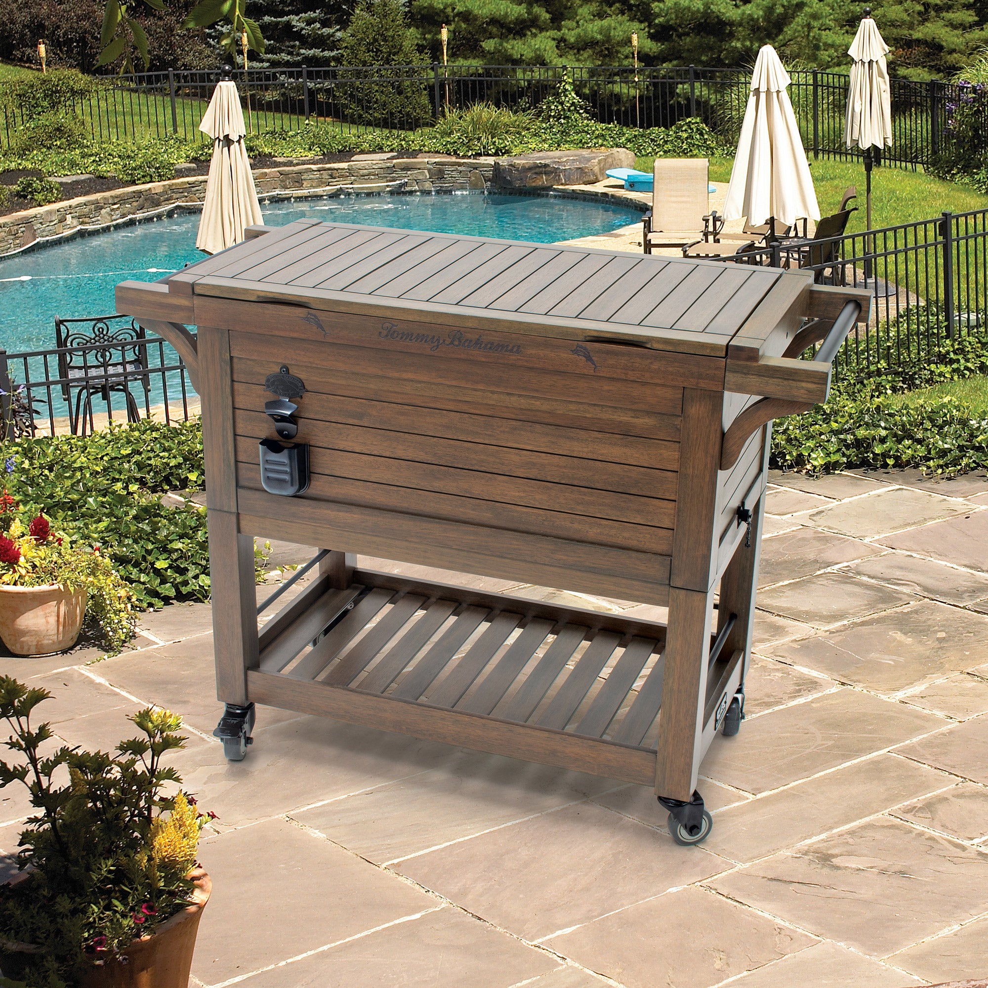 Tommy Bahama 100 Quart Wood Rolling Cooler