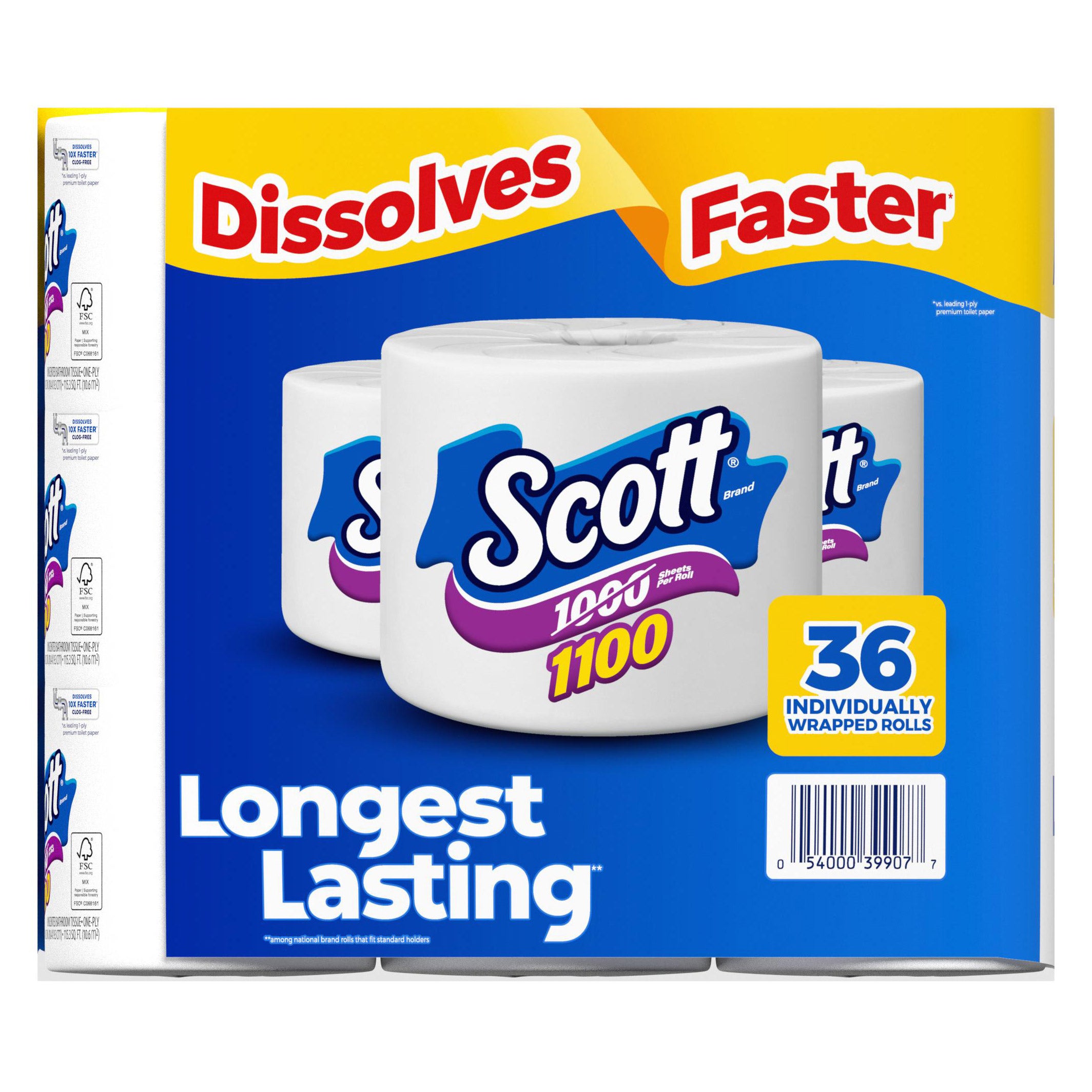 Scott Bath Tissue, 1-Ply, 1100 Sheets, 36 Rolls