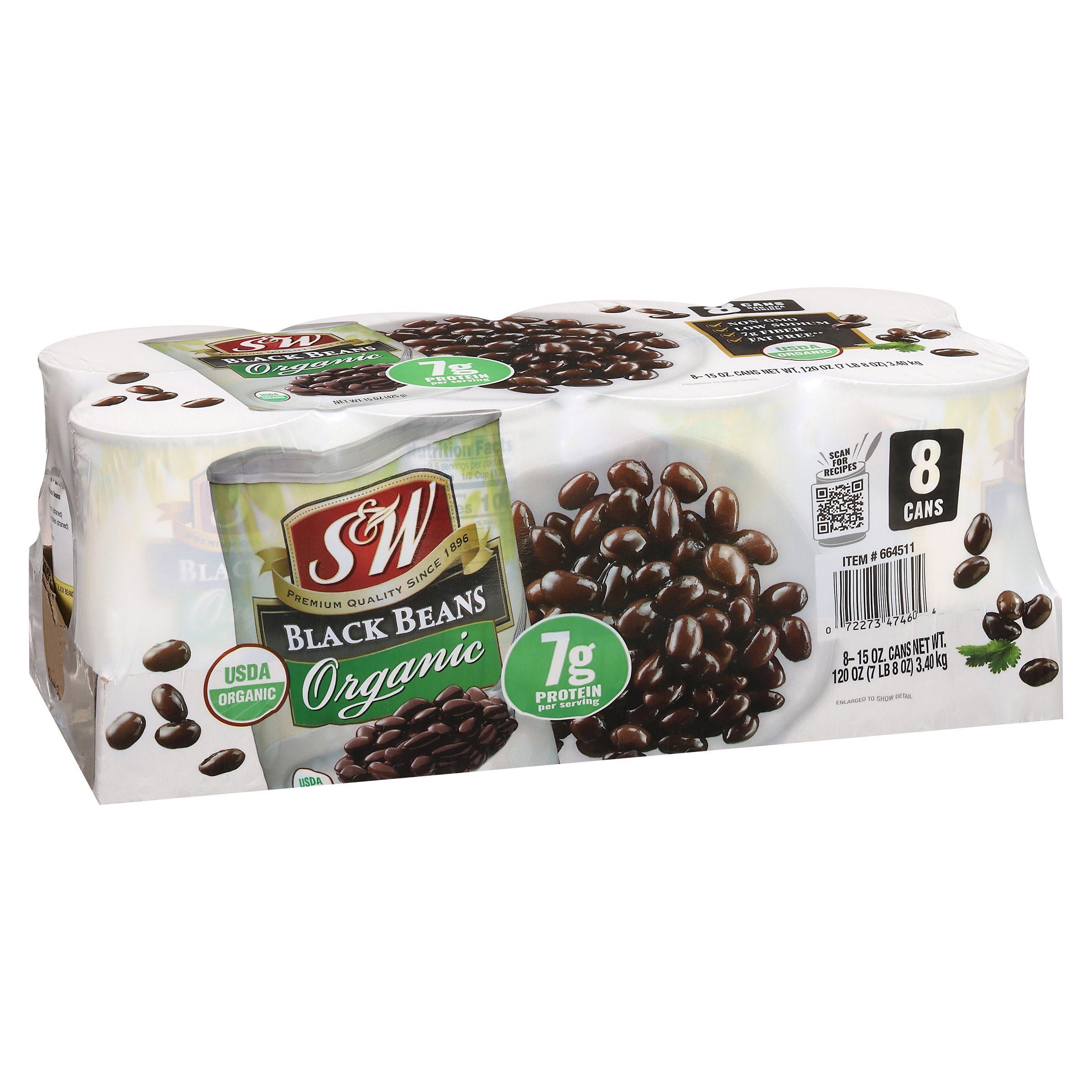 S&W, Organic Black Beans, 15 oz, 8-Count