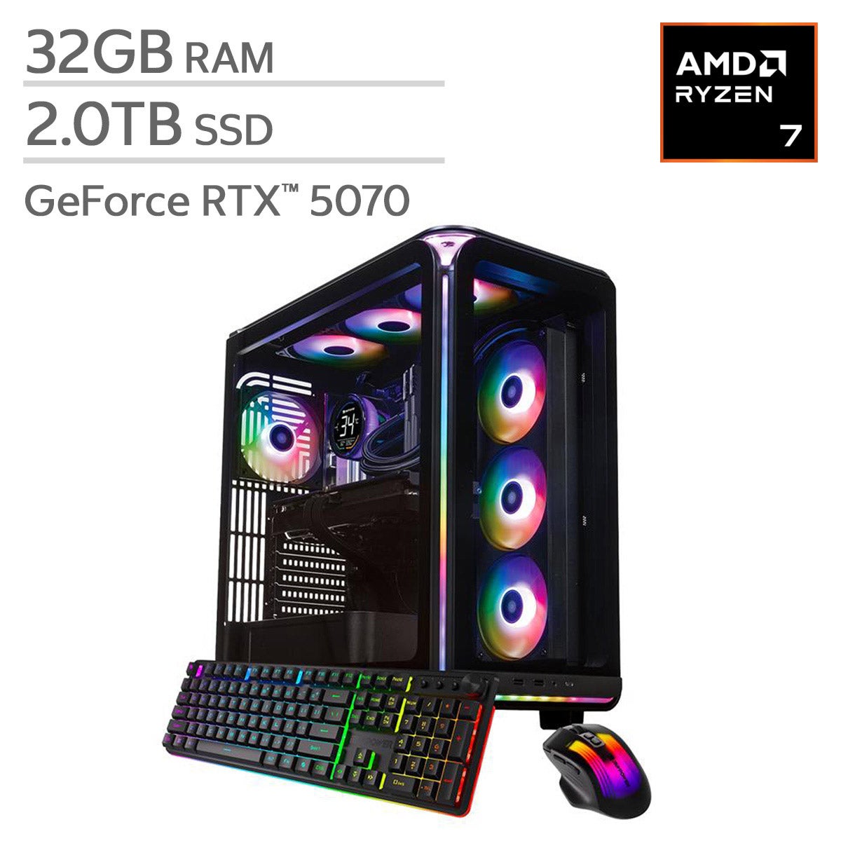 iBUYPOWER Element Gaming PC Desktop - AMD Ryzen 7 9800X3D - NVIDIA GeForce RTX 5070 12GB - 32GB RAM, 2TB SSD
