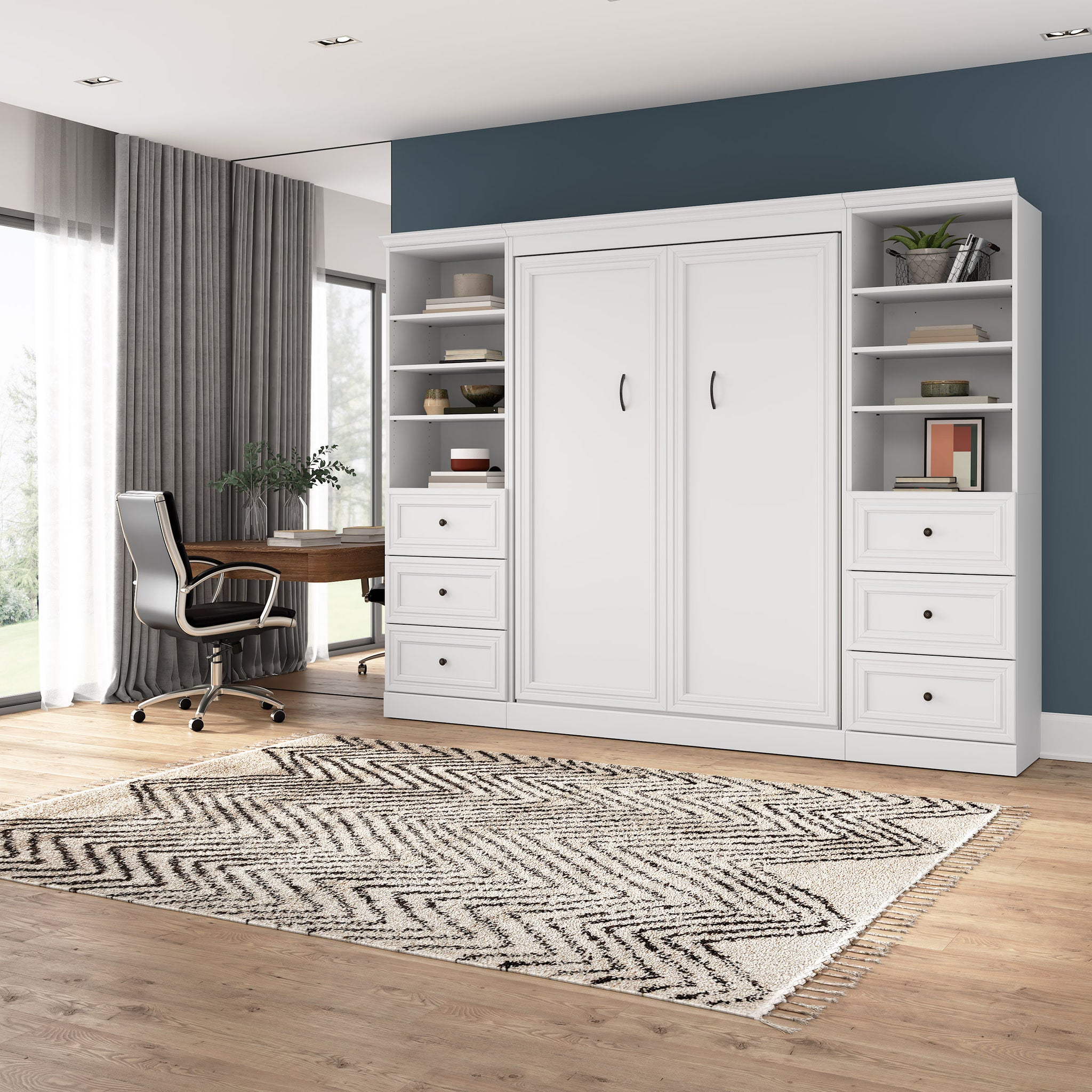 Bestar Audrea Full Wall Bed with Two 25" Storage Units and Drawers in White