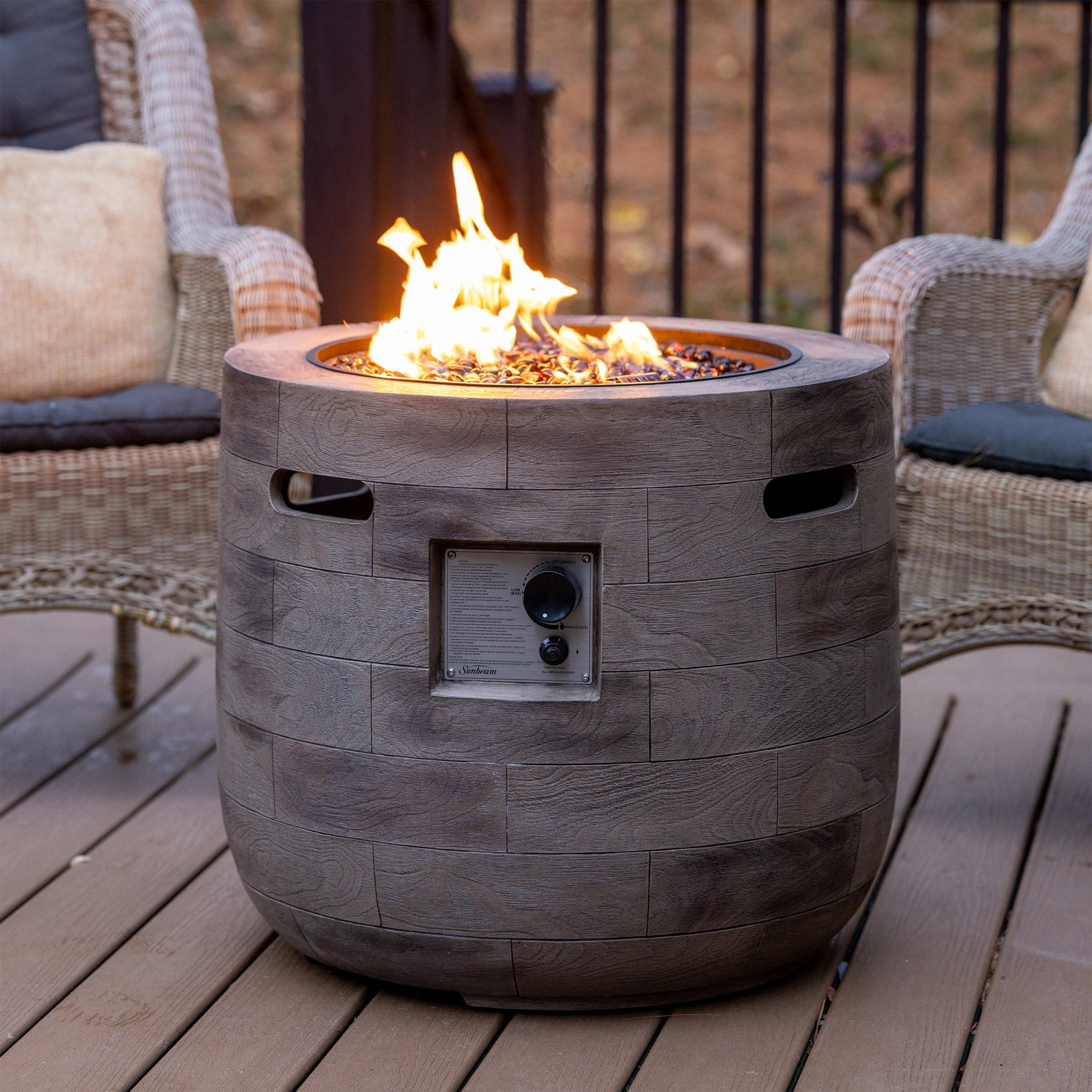 Sunbeam Oak Barrel Resin Fire Pit