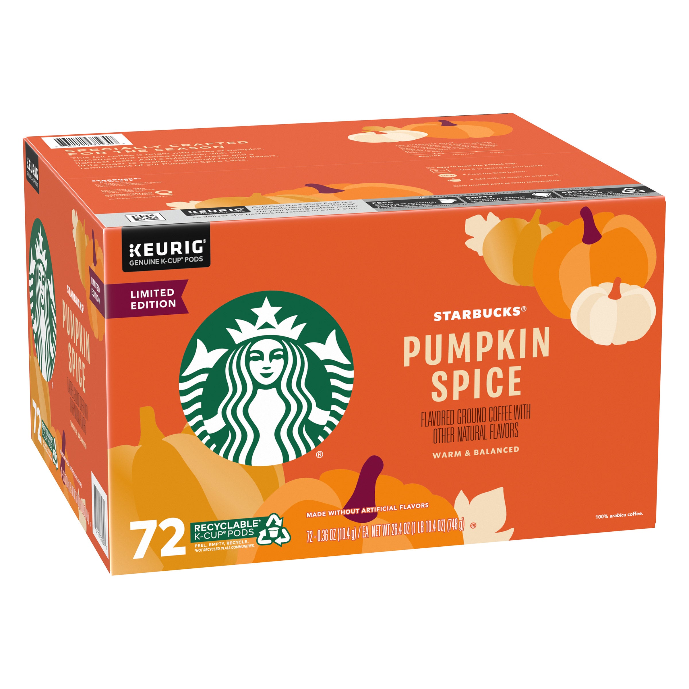Starbucks Pumpkin Spice Flavored Coffee K-Cup Pods, 72-count