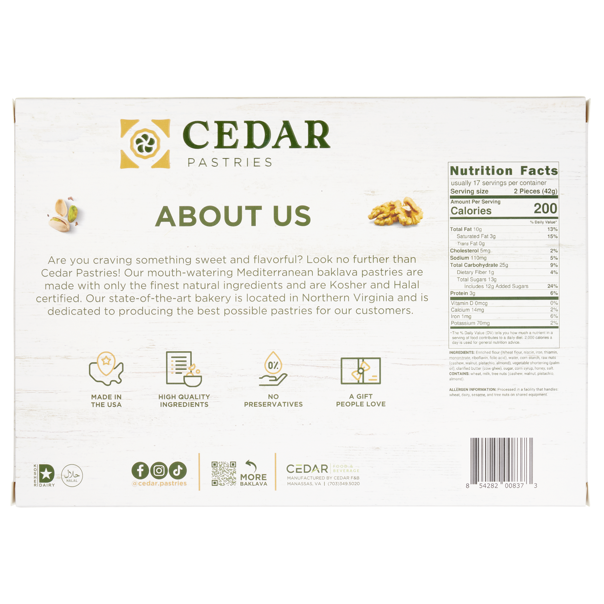 Cedar Pastries Assorted Authentic Baklava, 28 oz