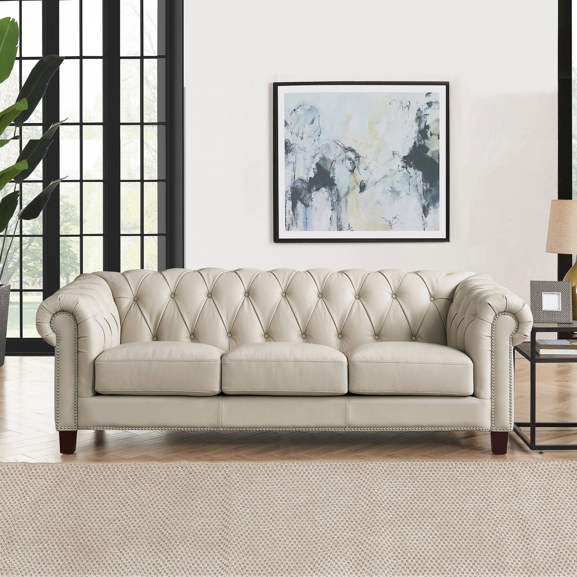 Baldwin Top Grain Leather Sofa Collection, Cream