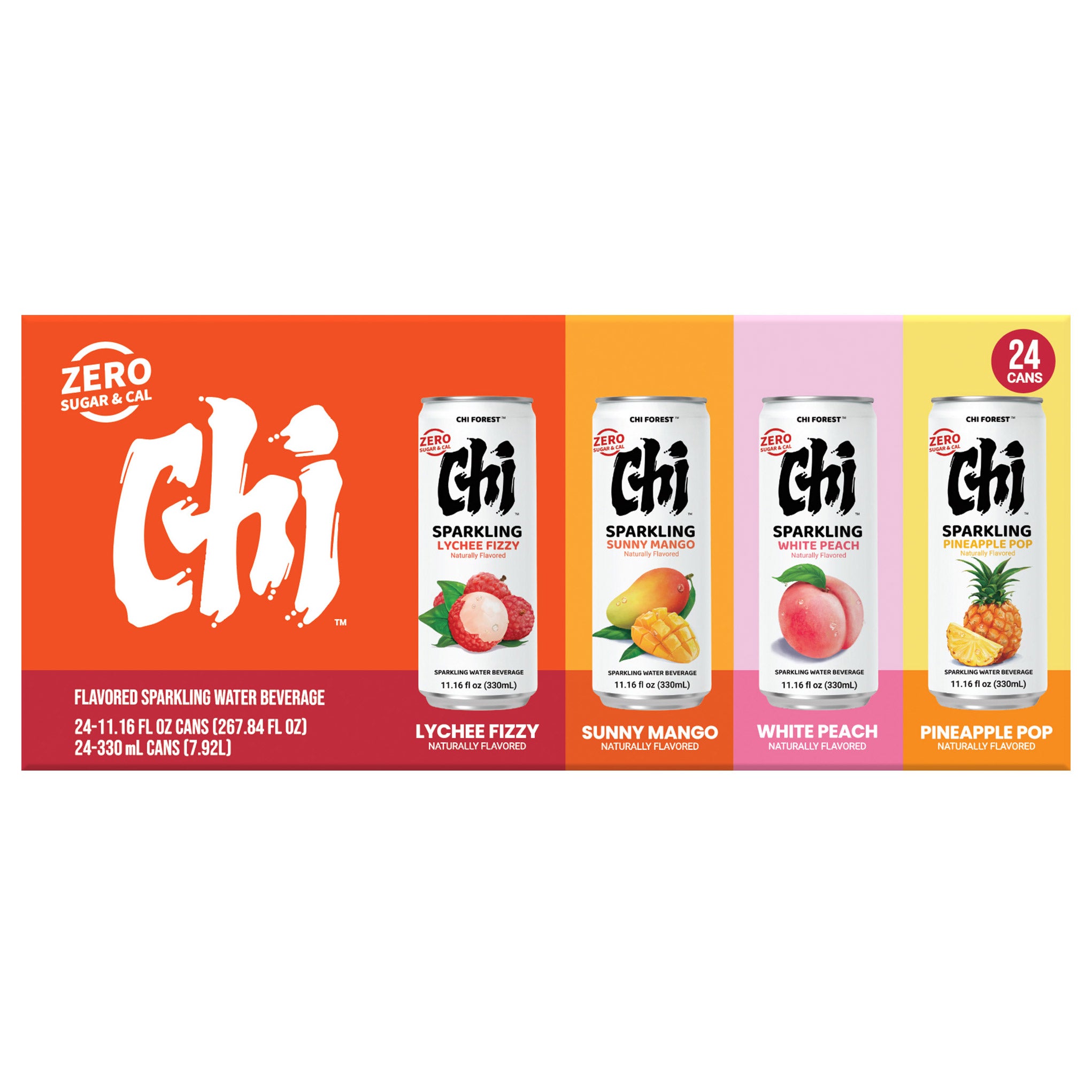 Chi Forest Flavored Sparkling Water, Variety Pack, 11.16 fl oz, 24-count