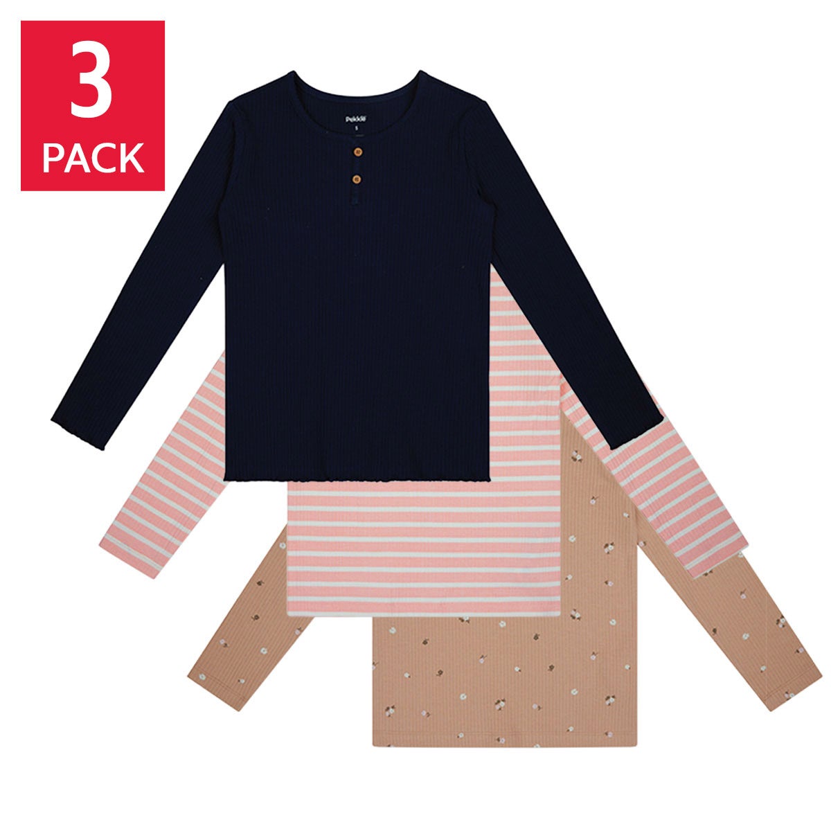Pekkle Kids' 3-pack Long Sleeve Top