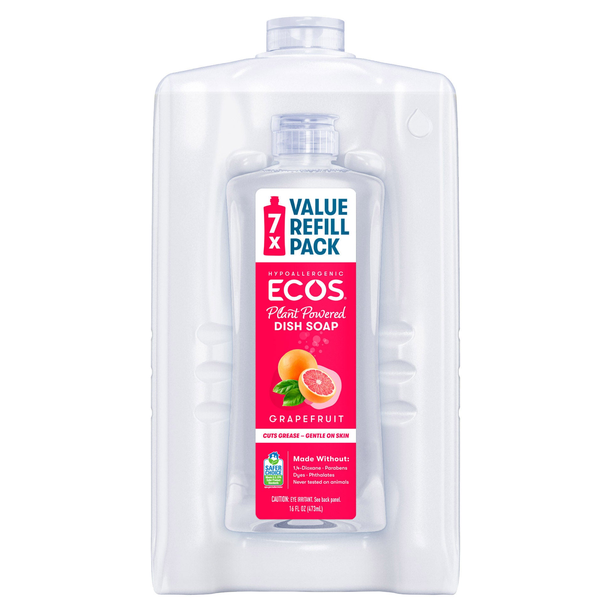 ECOS Liquid Dish Soap, Grapefruit, 16 fl oz + 96 fl oz Refill