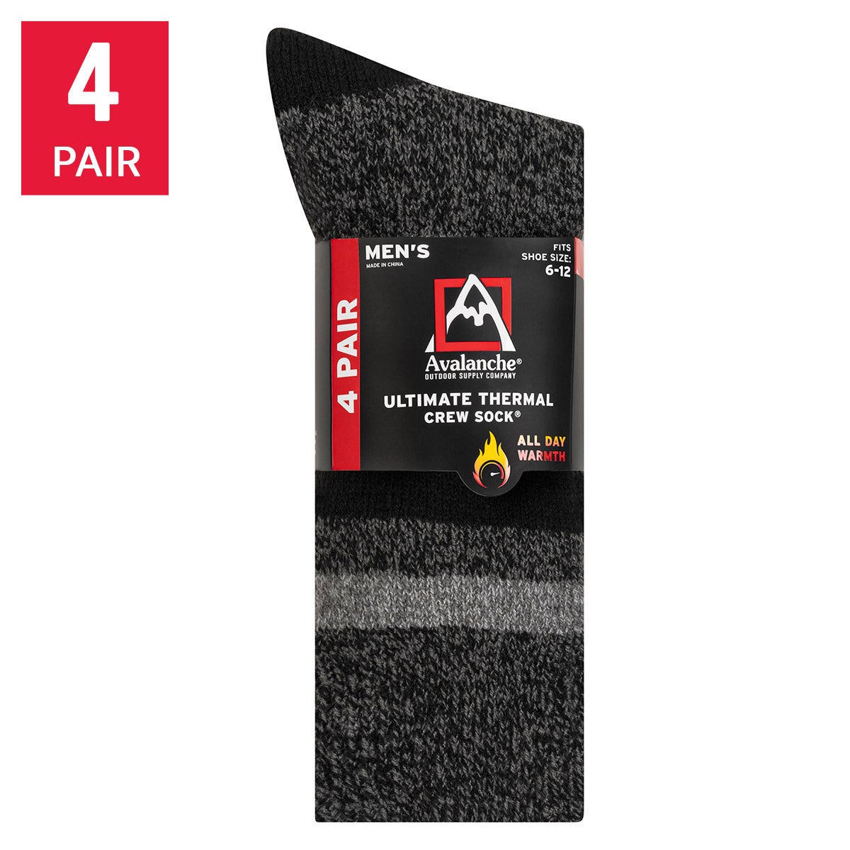 Avalanche Men's Thermal Crew Sock, 4-pair