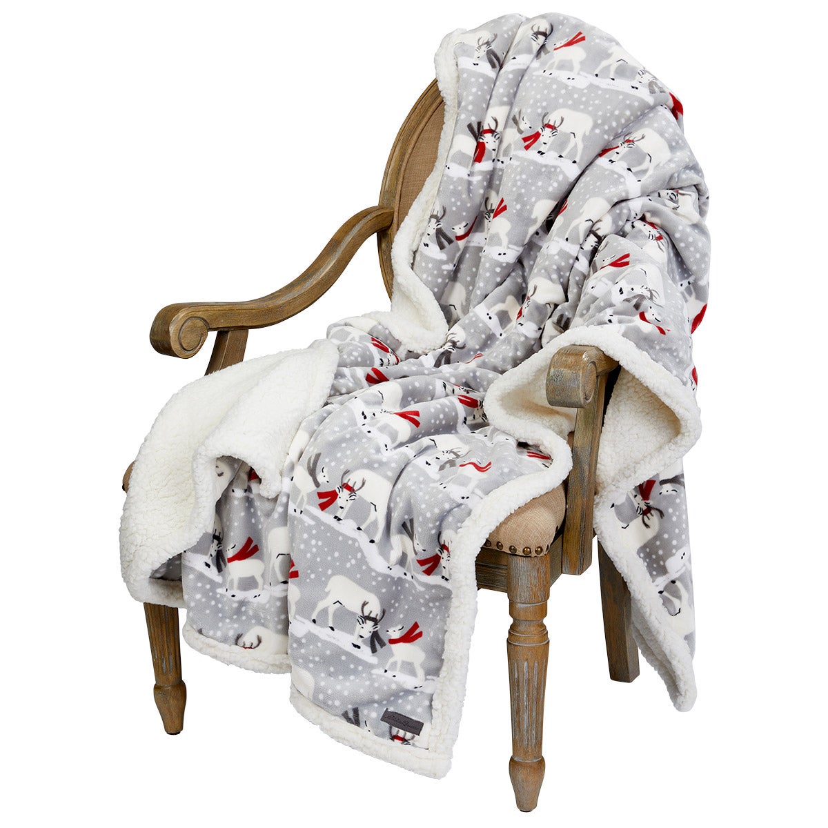 Eddie Bauer Plush Sherpa Throw, Winter Red with Deer