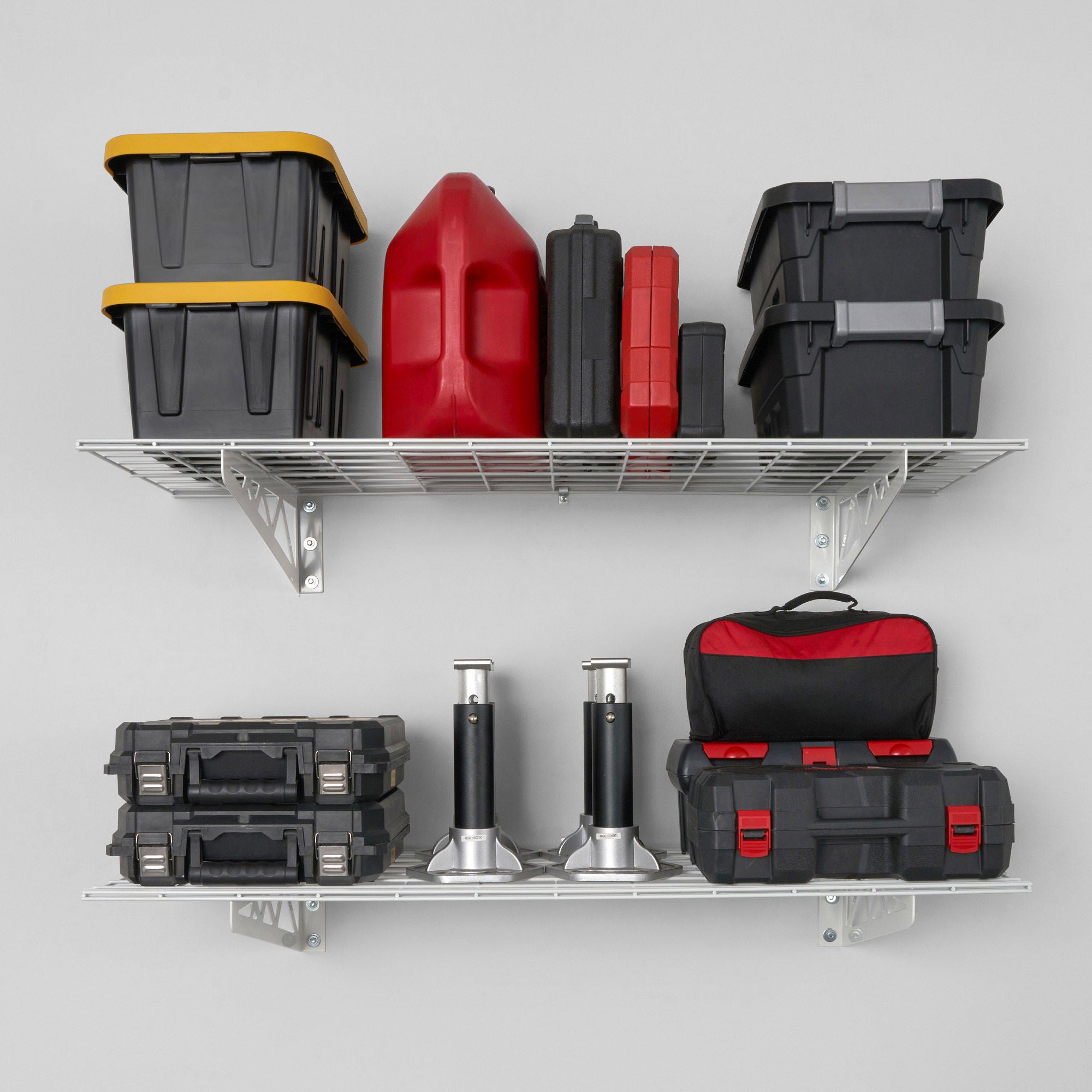 SafeRacks Wall Shelf Combo Kit, Two Shelves, Four Deck Hooks