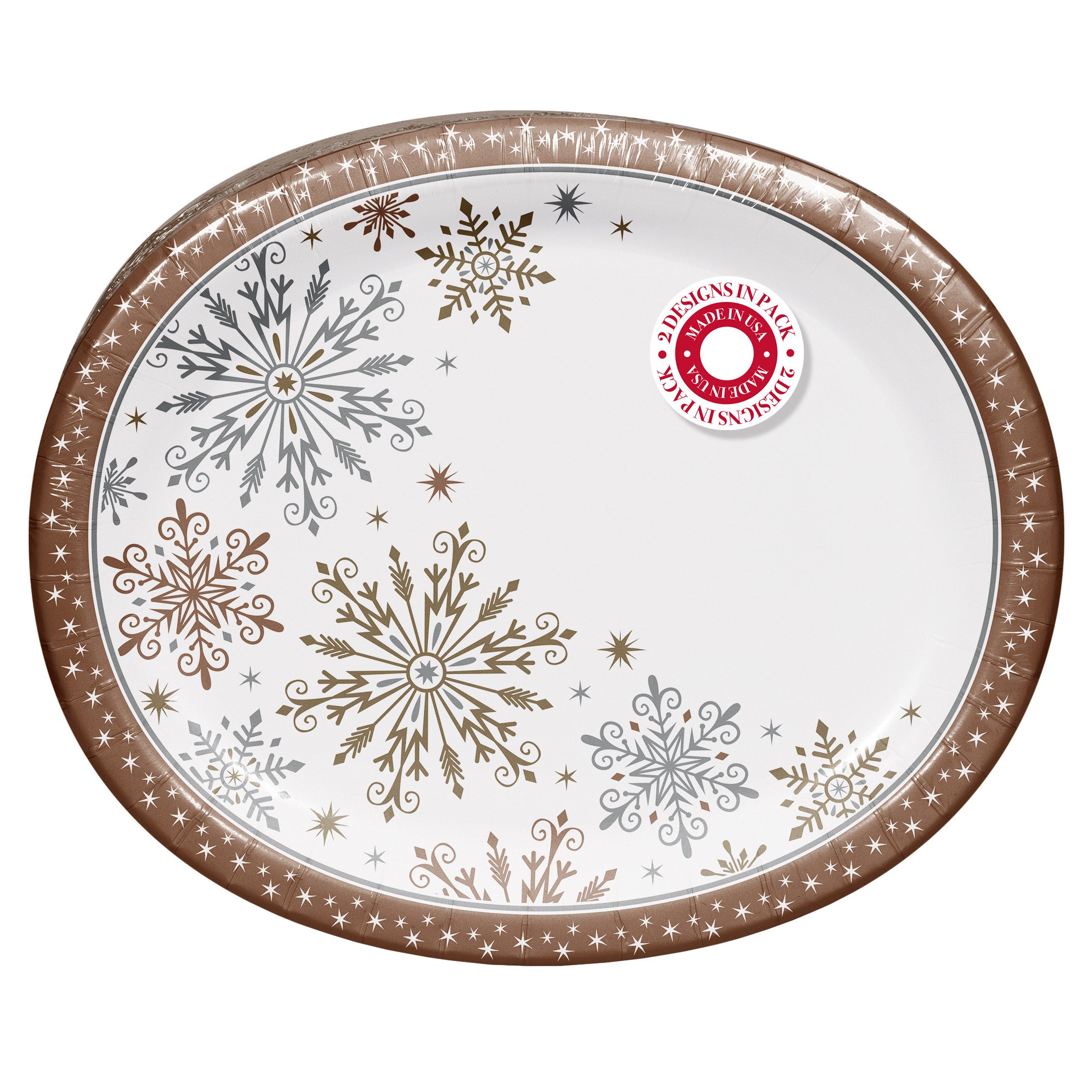 Artstyle Oval Paper Plate Bundle, Dazzling Winter Snowflakes Assortment, 200-count