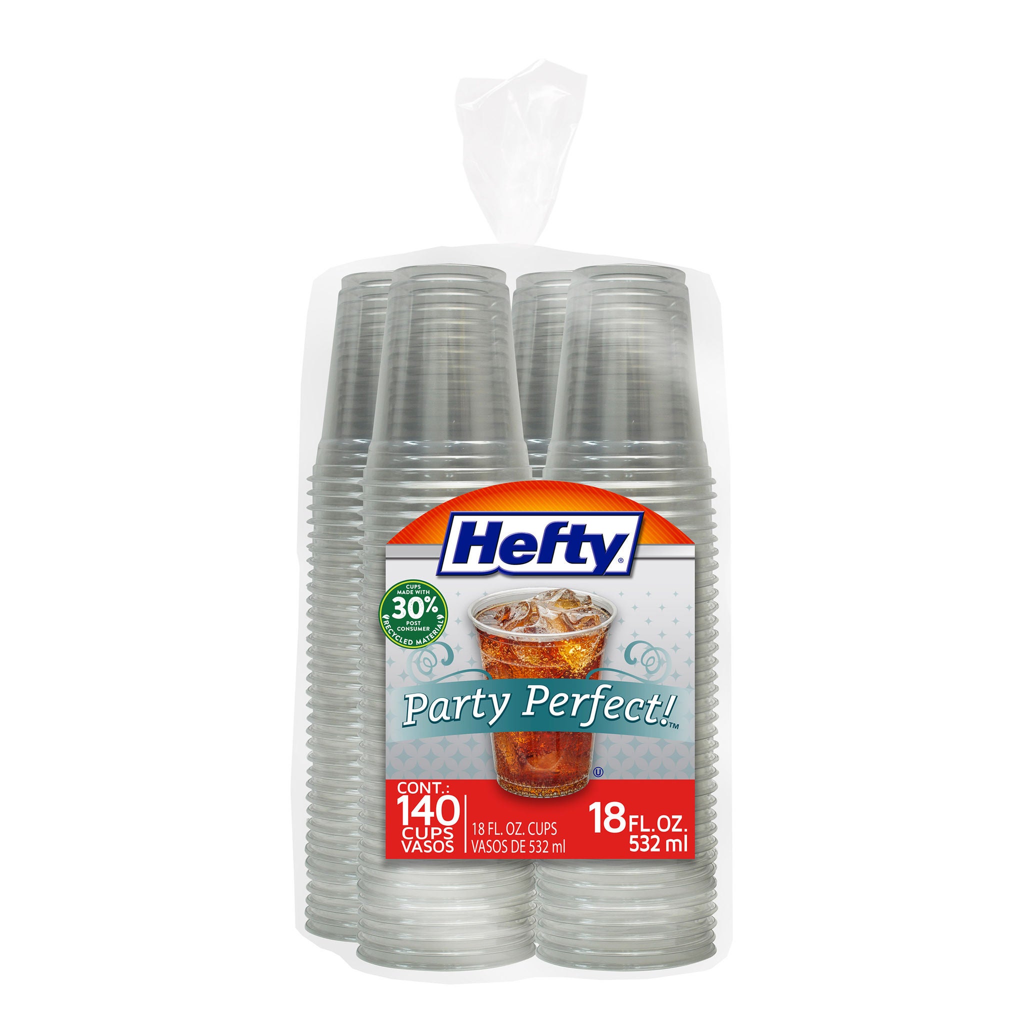 Hefty Plastic Cups, Clear, 18 oz, 140-count