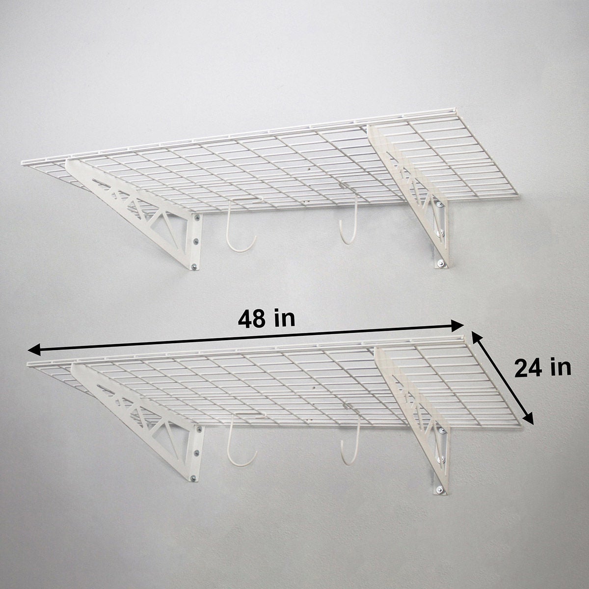 SafeRacks Wall Shelf Combo Kit, Two Shelves, Four Deck Hooks