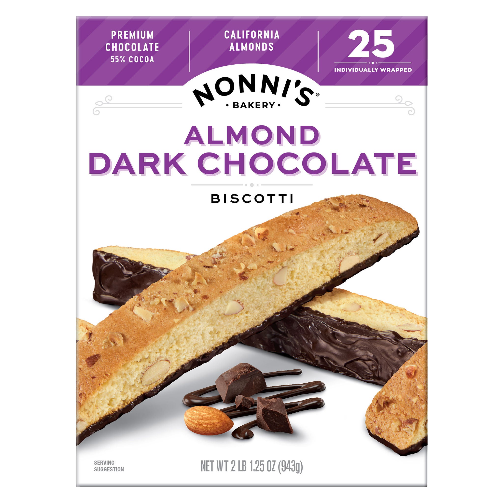 Nonni's Biscotti, Almond Dark Chocolate, 1.34 oz, 25-count