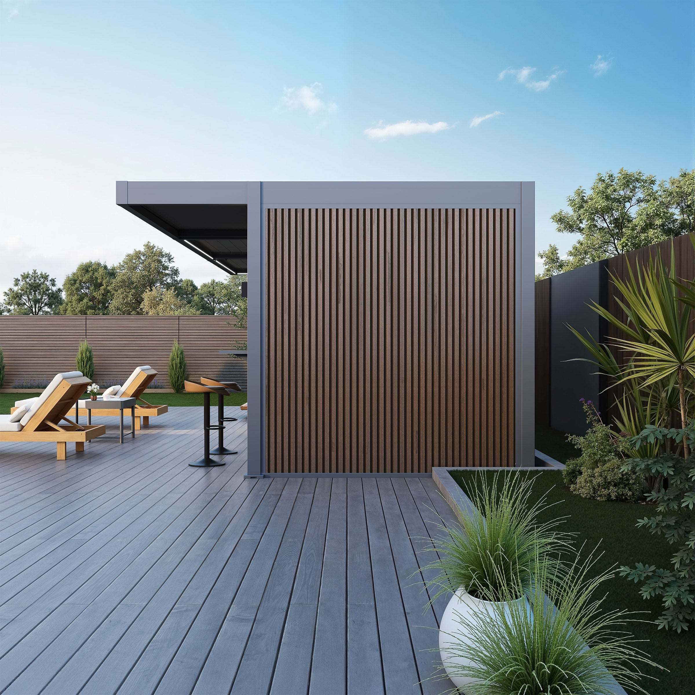 Paragon Outdoor Riviera 12' x 24' Louvered Lounge Backyard Entertainment Cabana and Bar