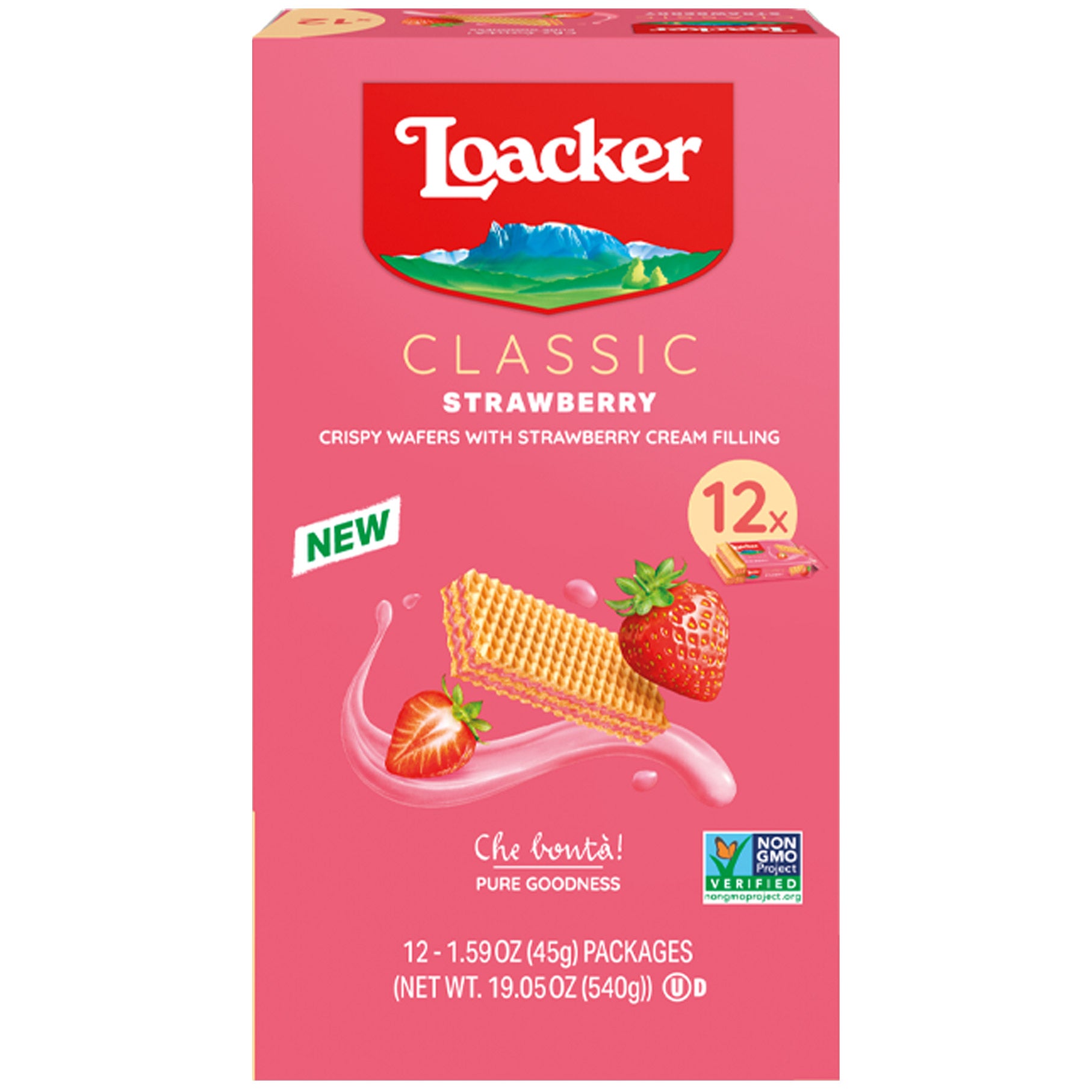Loacker Classic Crispy Wafers, Strawberry, 1.59 oz, 12 Count