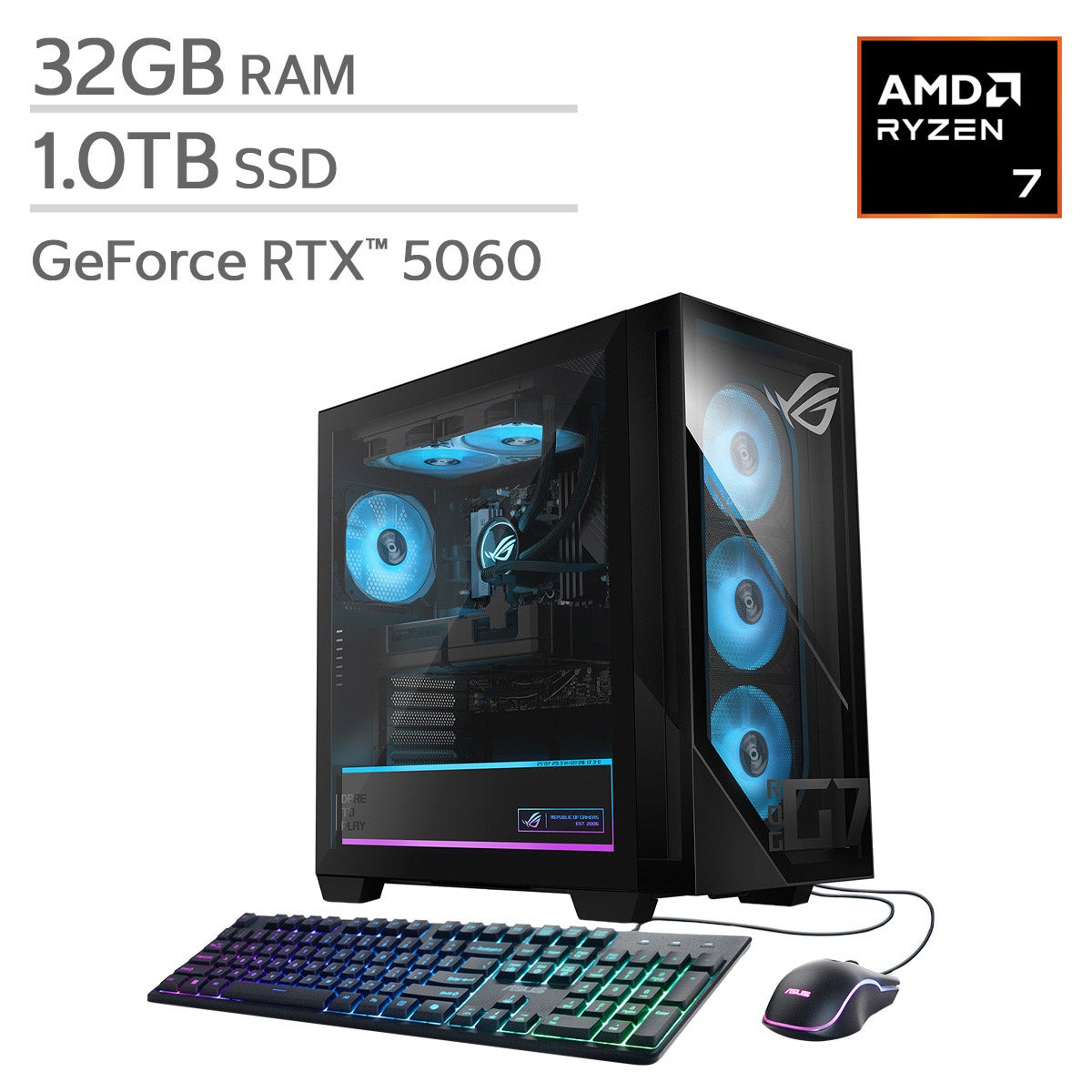 ASUS ROG GM700 58L Gaming Desktop - AMD Ryzen 7 8700F Processor - NVIDIA GeForce RTX 5060 - 32GB RAM - 1TB SSD - Windows 11 Home