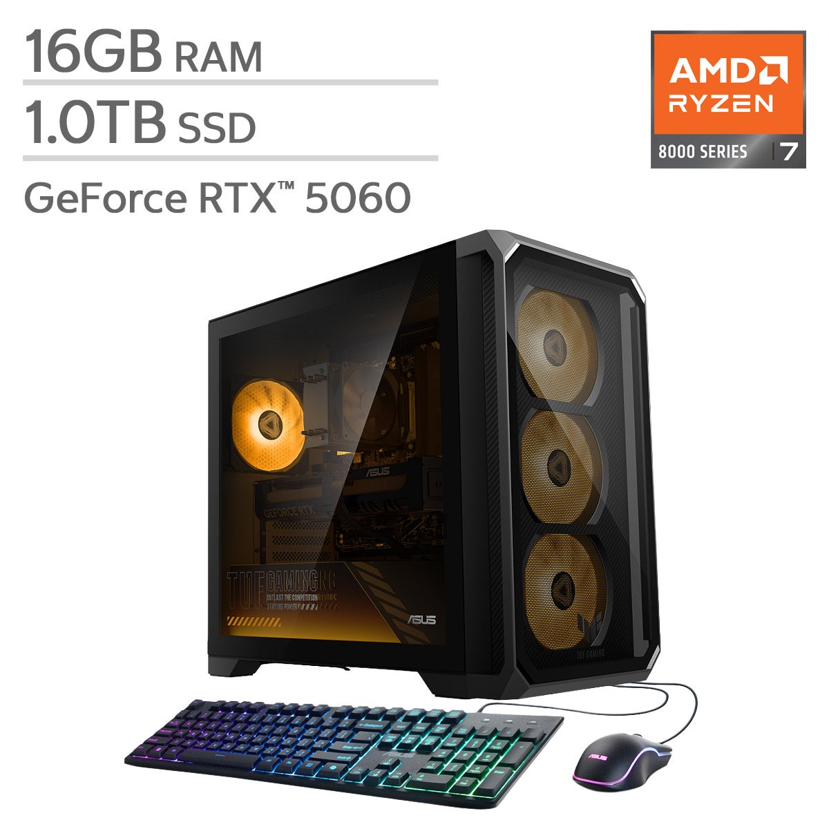 ASUS TUF TM700 47L Gaming Desktop - AMD Ryzen 7 Processor - NVIDIA RTX 5060 - 16GB RAM - 1TB SSD - Windows 11 Home