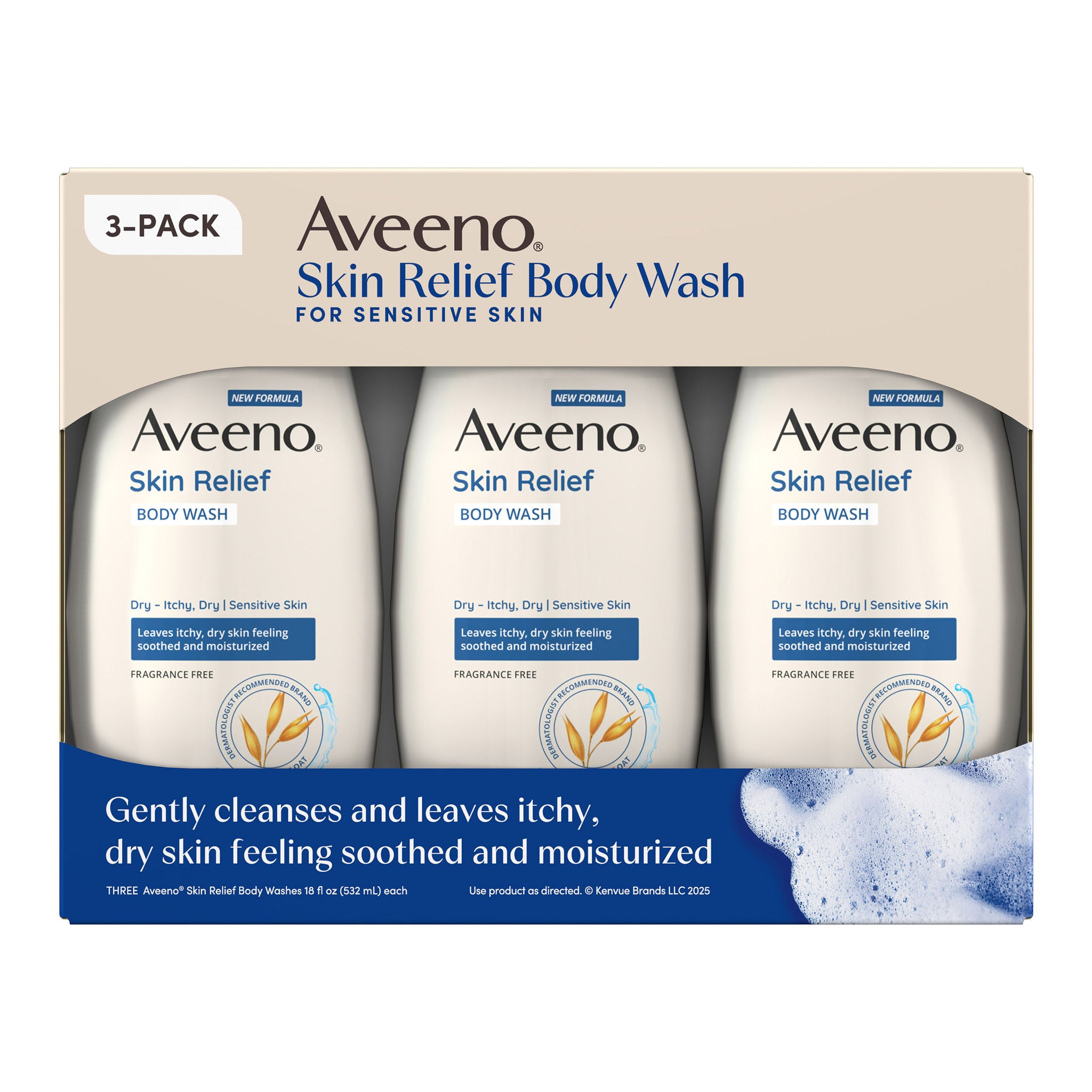 Aveeno Skin Relief Body Wash, 18 fl oz, 3-pack