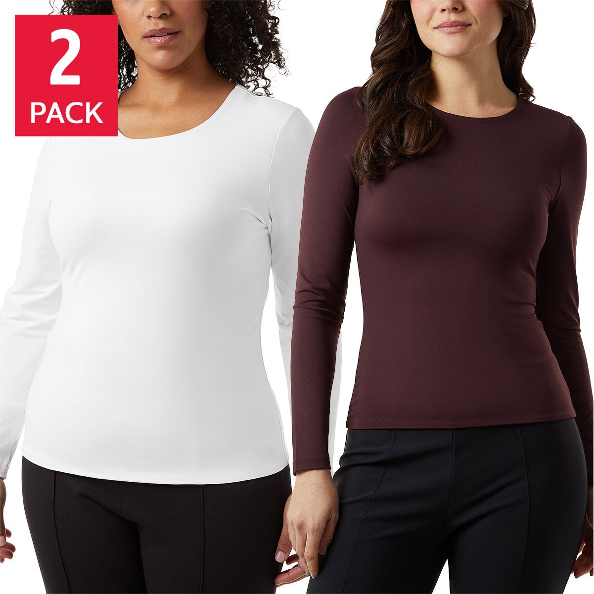 Layer Zero by 32 Degrees Women's Double Layer Long Sleeve Top, 2-pack