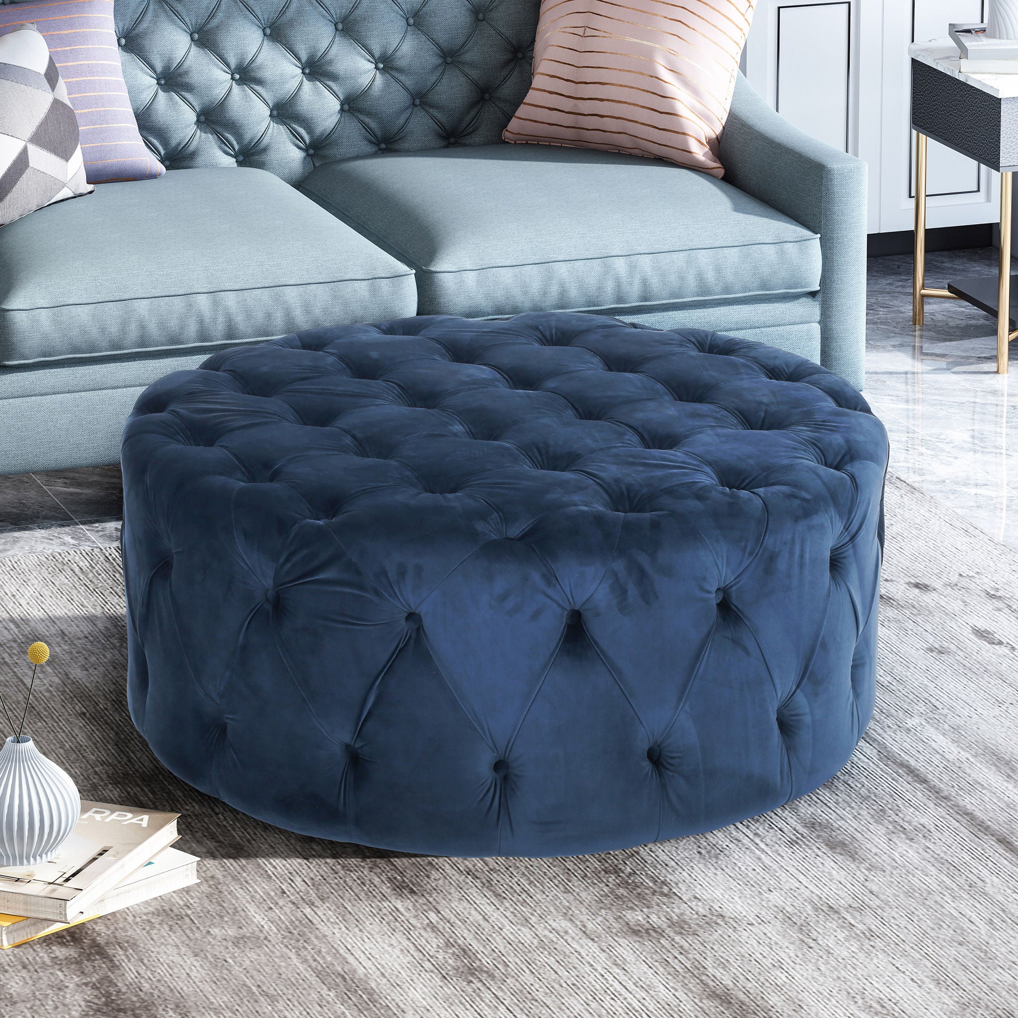 Orla Round Tufted Fabric Ottoman