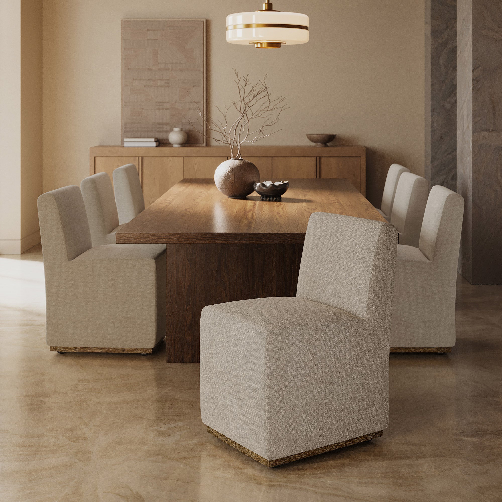 Henredon Murphy Fabric Dining Chair with Wood Base and Casters