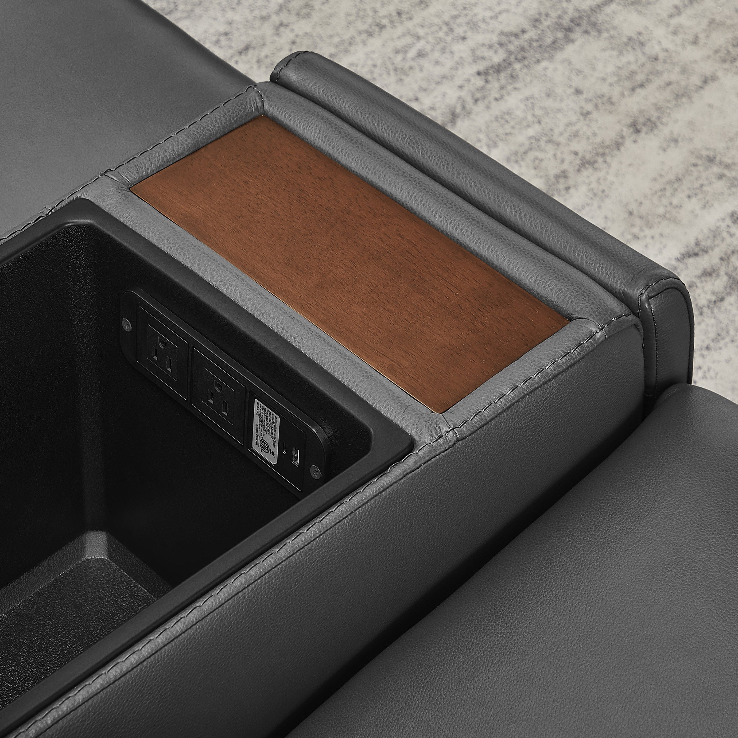 Karson Storage Console With Hidden Cupholders, Gray