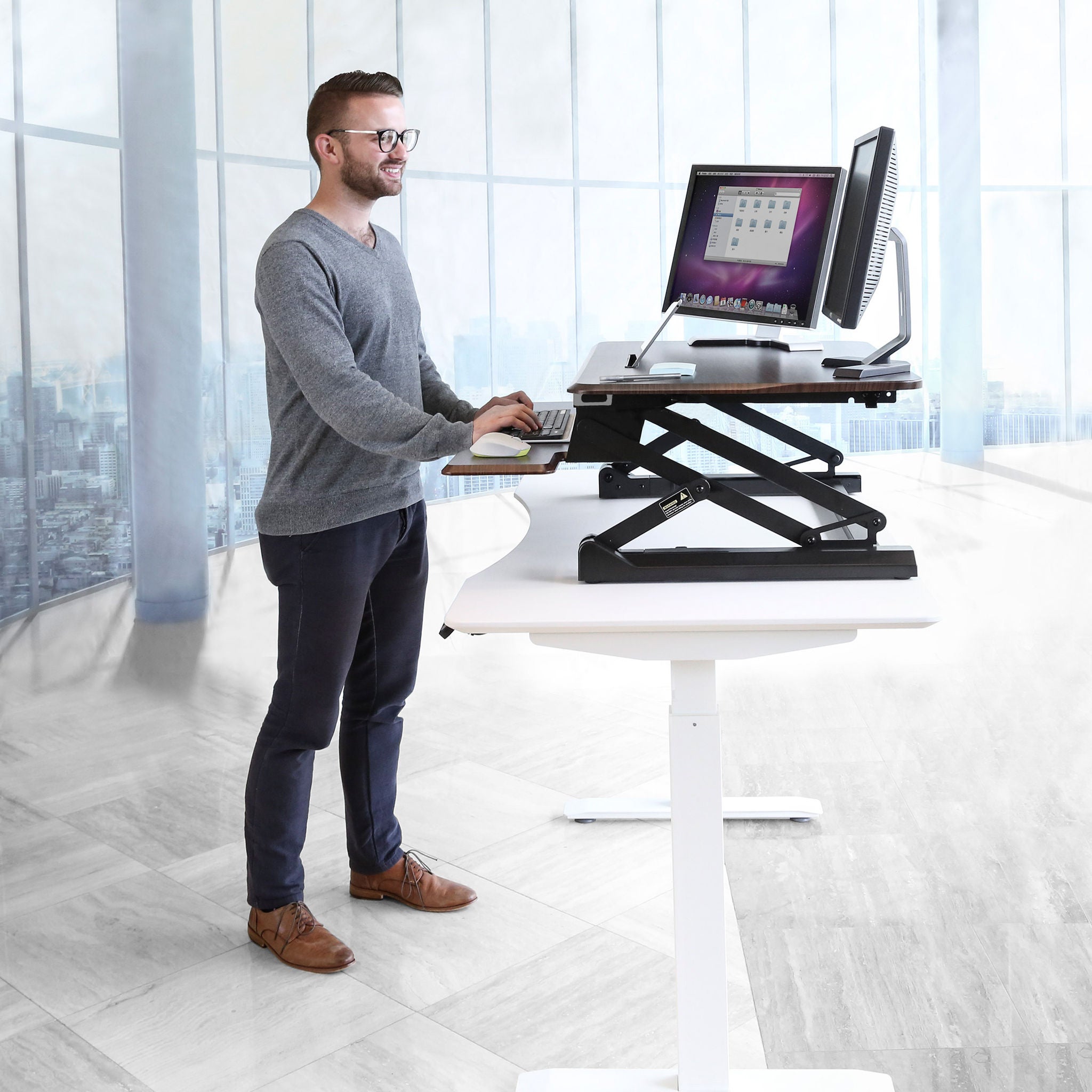 Seville Classics airLIFT PRO 35.4" Electric Sit-Stand Desk Riser with USB Charging Port & Tablet Slot