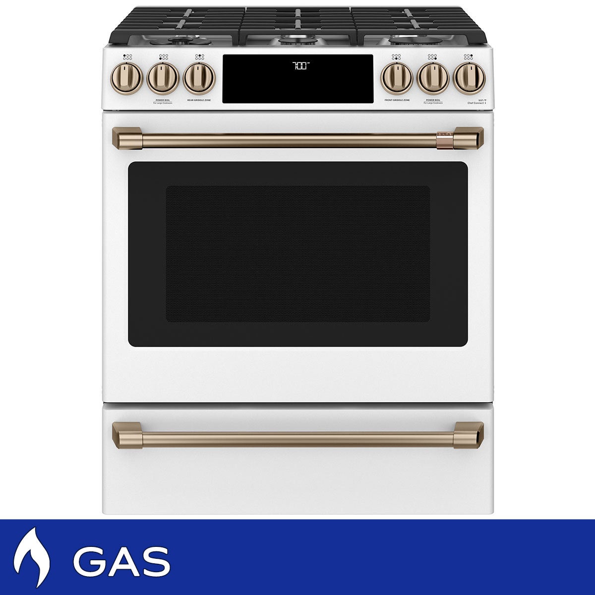 Café 30" 5.6 cu. ft. GAS Slide-in Range with Convection, No Preheat Air Fry, WiFi