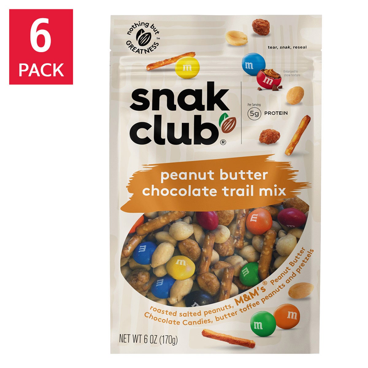 Snak Club Trail Mix, Peanut Butter Chocolate, 6 oz, 6-count