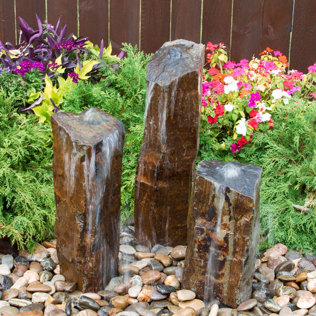 Triple Basalt Stone Column Fountains