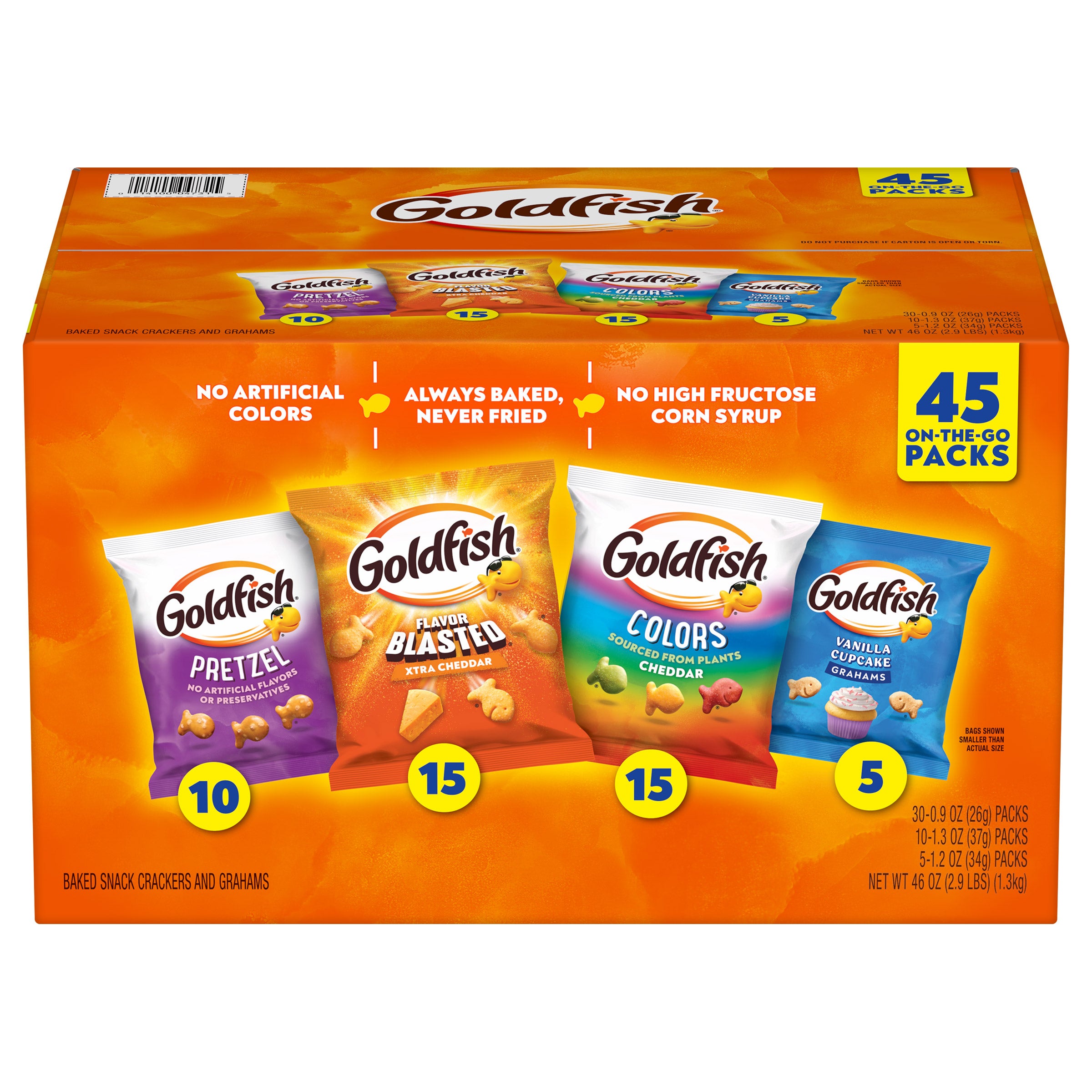 Goldfish Baked Snacks, Variety Pack, 45-count