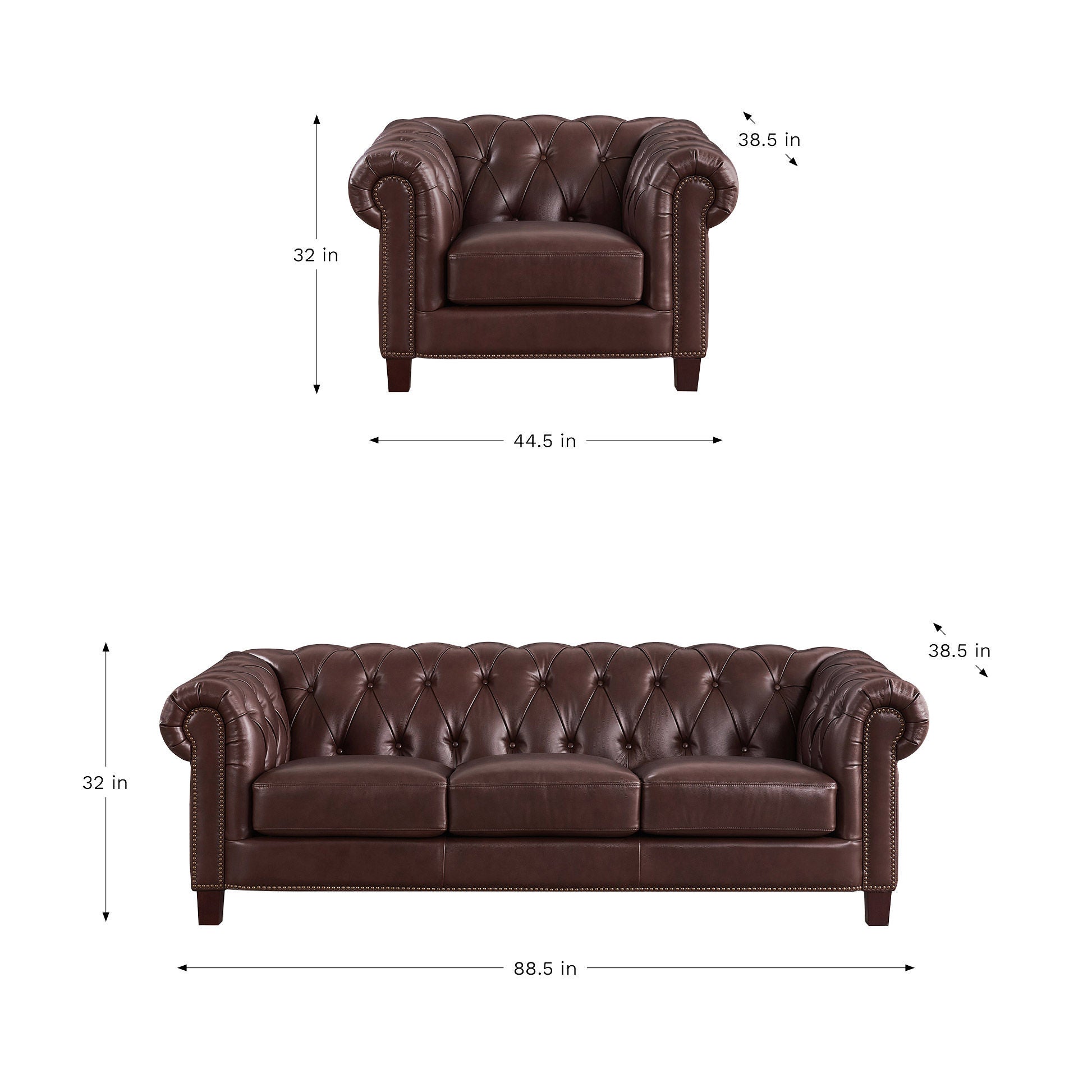 Baldwin Top Grain Leather Sofa Collection, Brown