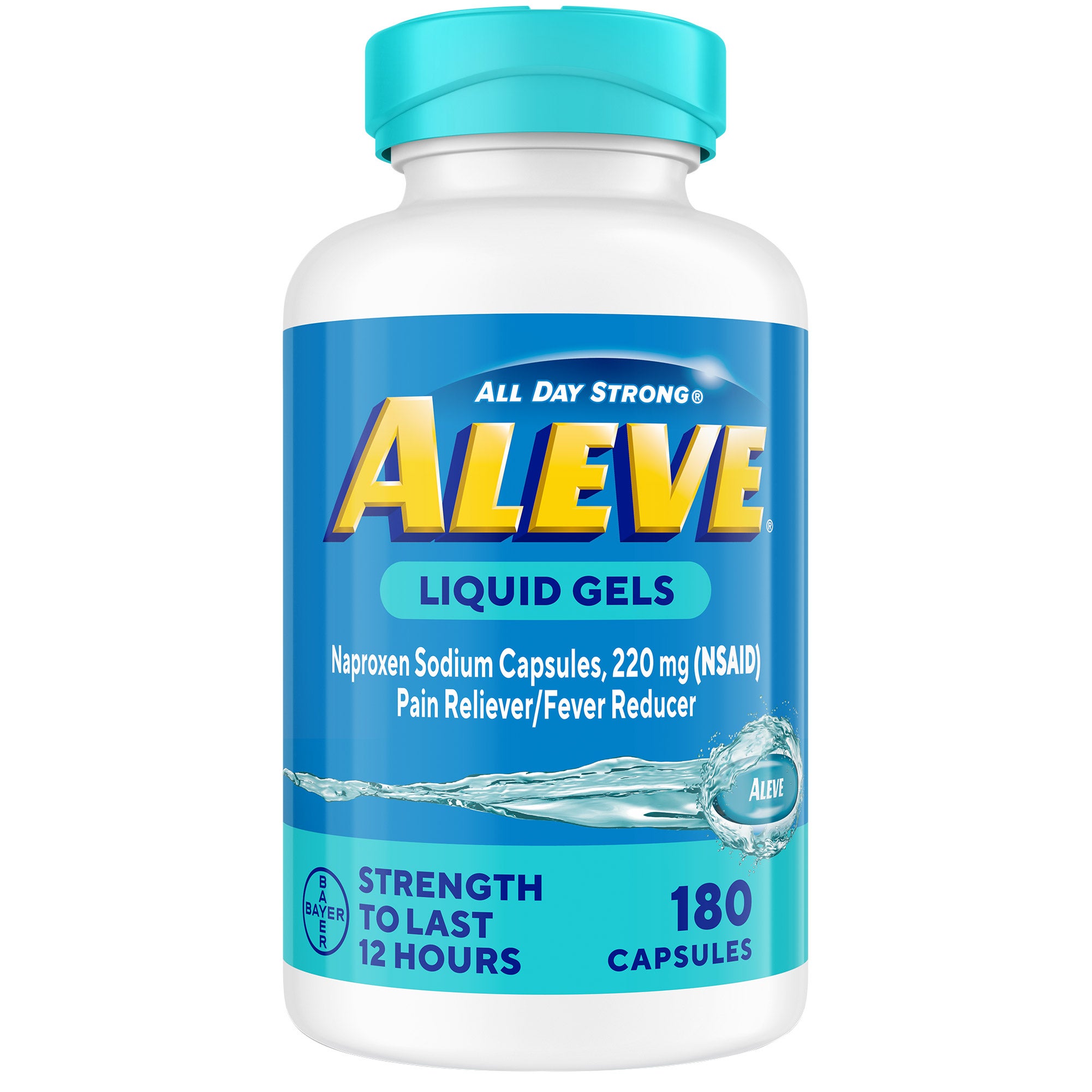 Aleve Naproxen Sodium 220 mg Pain Reliever, Fever Reducer, 180 Liquid Gel Capsules