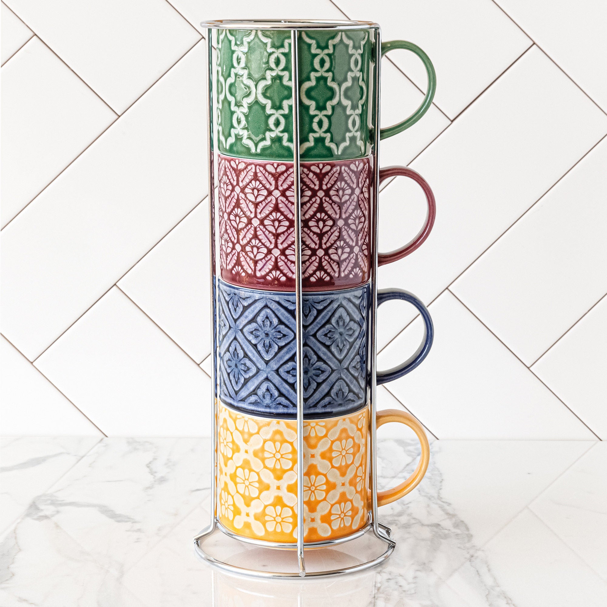 Overandback Stacking Mugs with Rack Set
