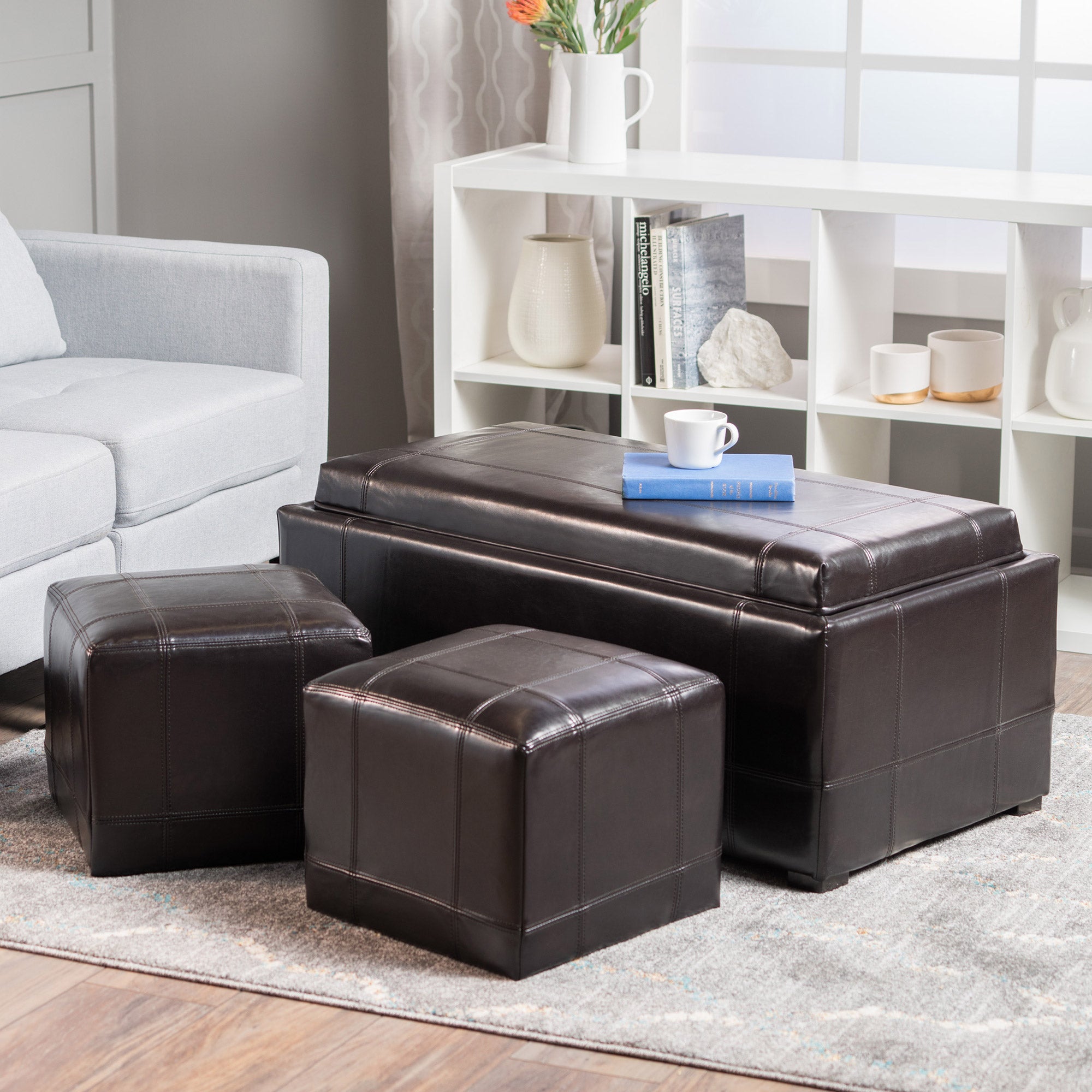 Drake 3-piece Bonded Leather Ottoman Set