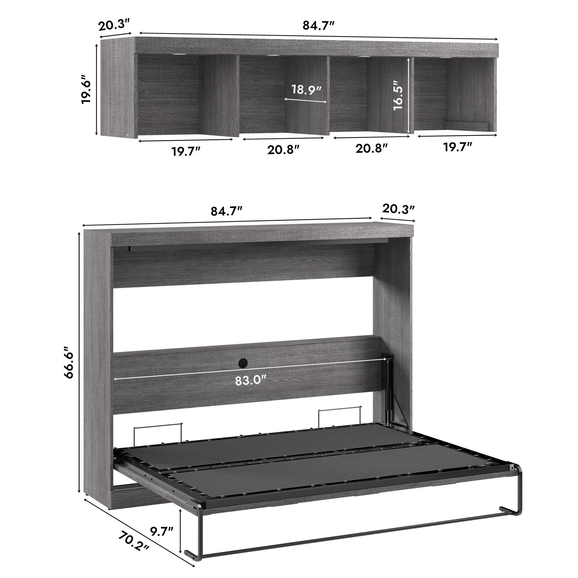 Oasis Horizontal Murphy Bed with Overhead Storage, Queen Size