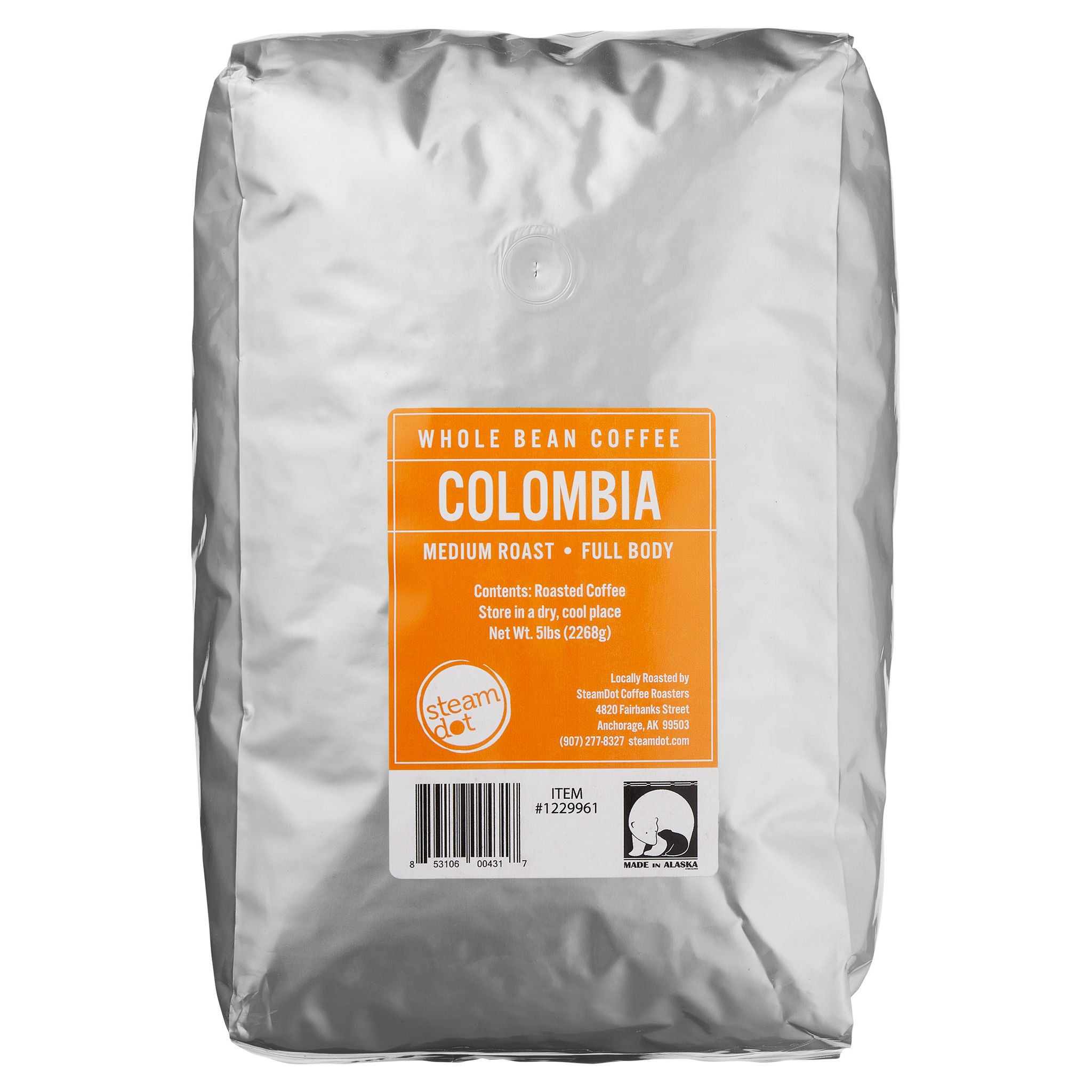 Steamdot Colombia Whole Bean Coffee, Medium Roast, 5 lbs