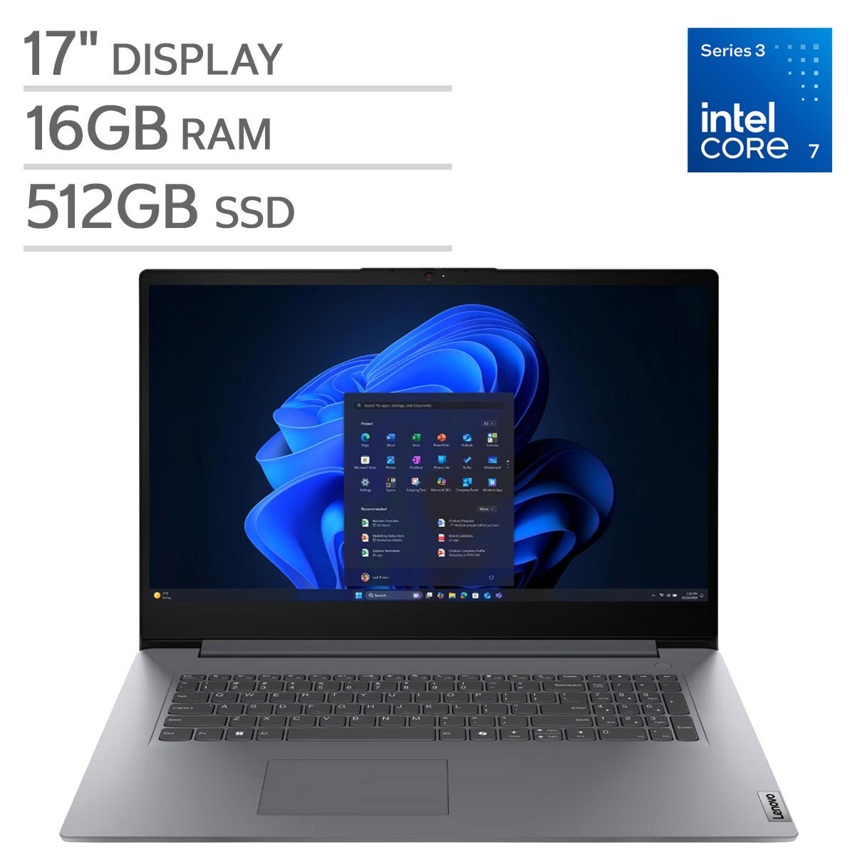 Lenovo V17 FHD (1920x1080) Enterprise Laptop — Intel Core 7 350 Processor (6C/6T) — 16GB RAM — 512GB SSD — Windows 11 Home.