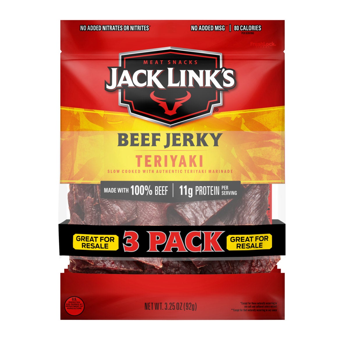 Jack Link's Beef Jerky, Teriyaki, 3.25 oz, 3-count