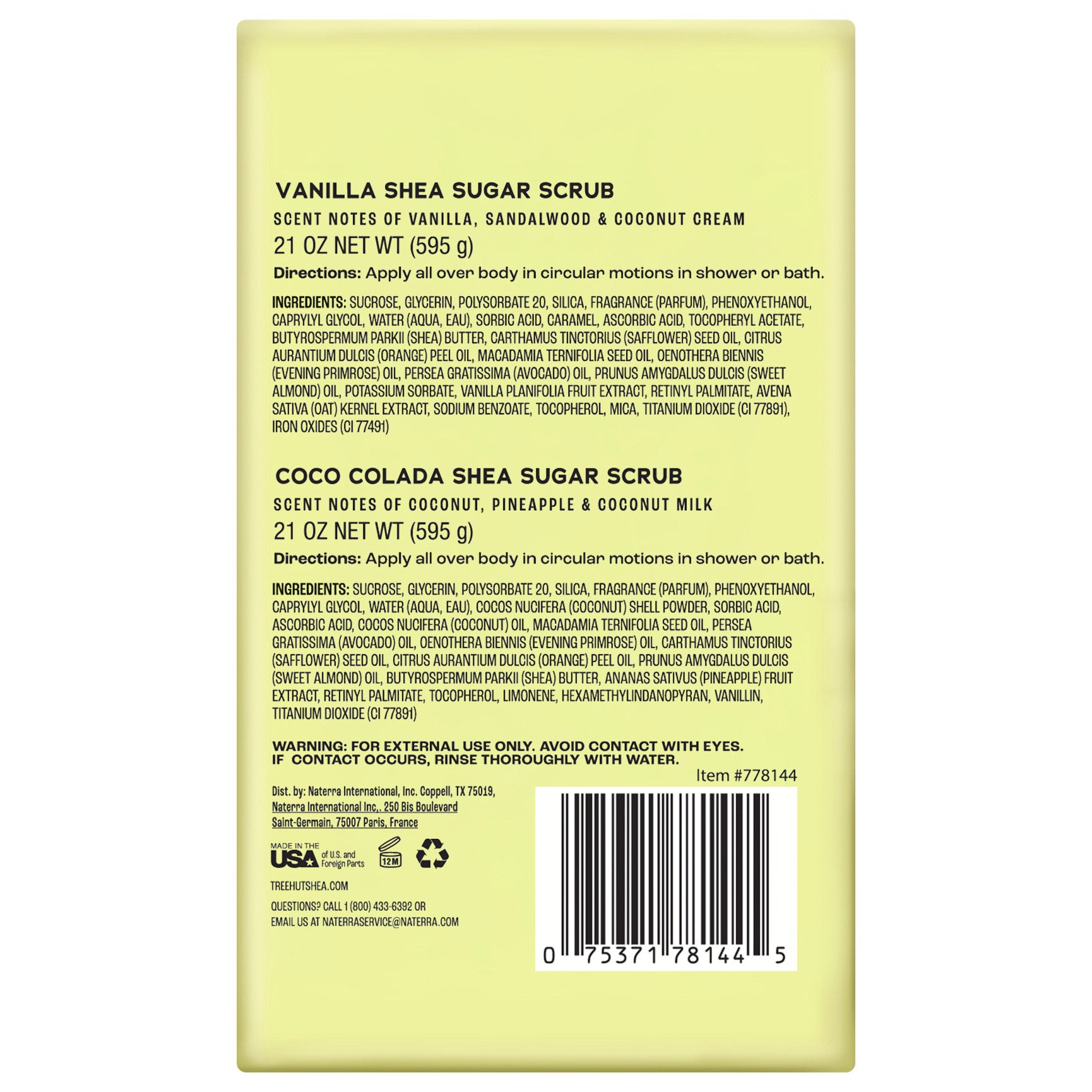 Tree Hut Body Scrub, Vanilla and Coco Colada, 21 fl oz, 2-pack