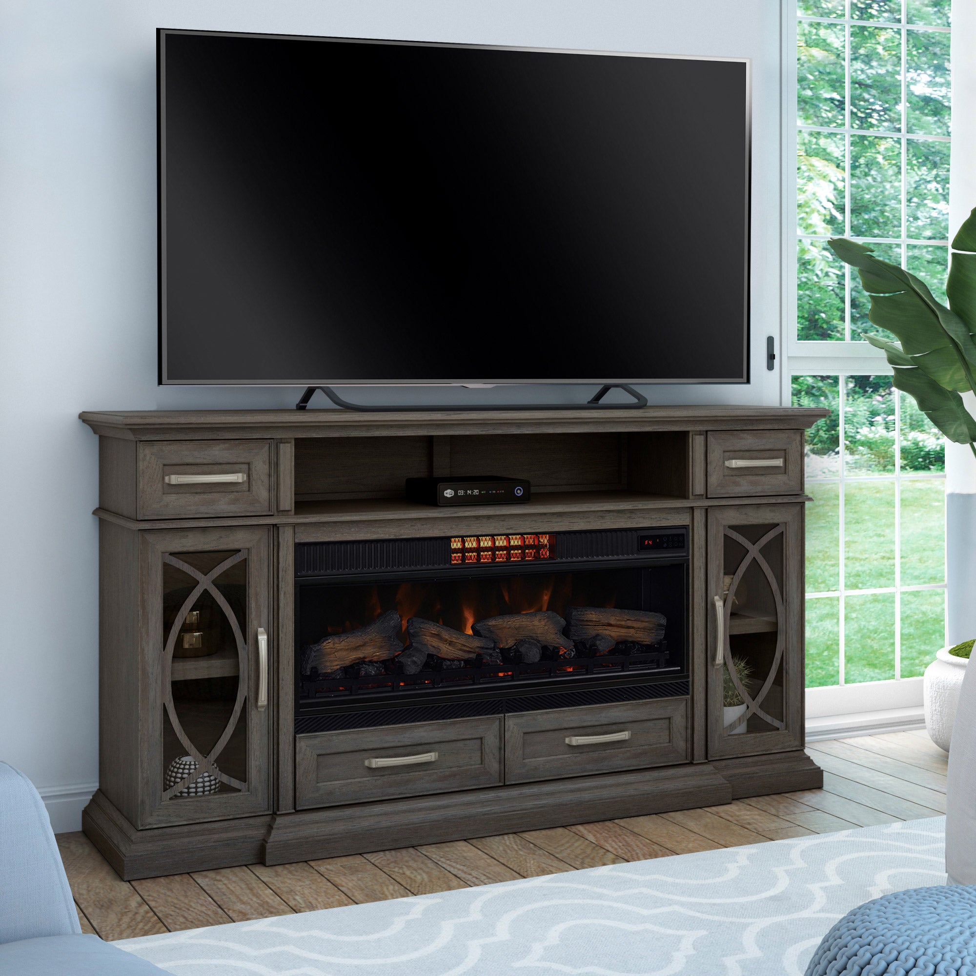 Tresanti Gabrielle 74" TV Console with ClassicFlame CoolGlow 2-in-1 Electric Fireplace and Fan