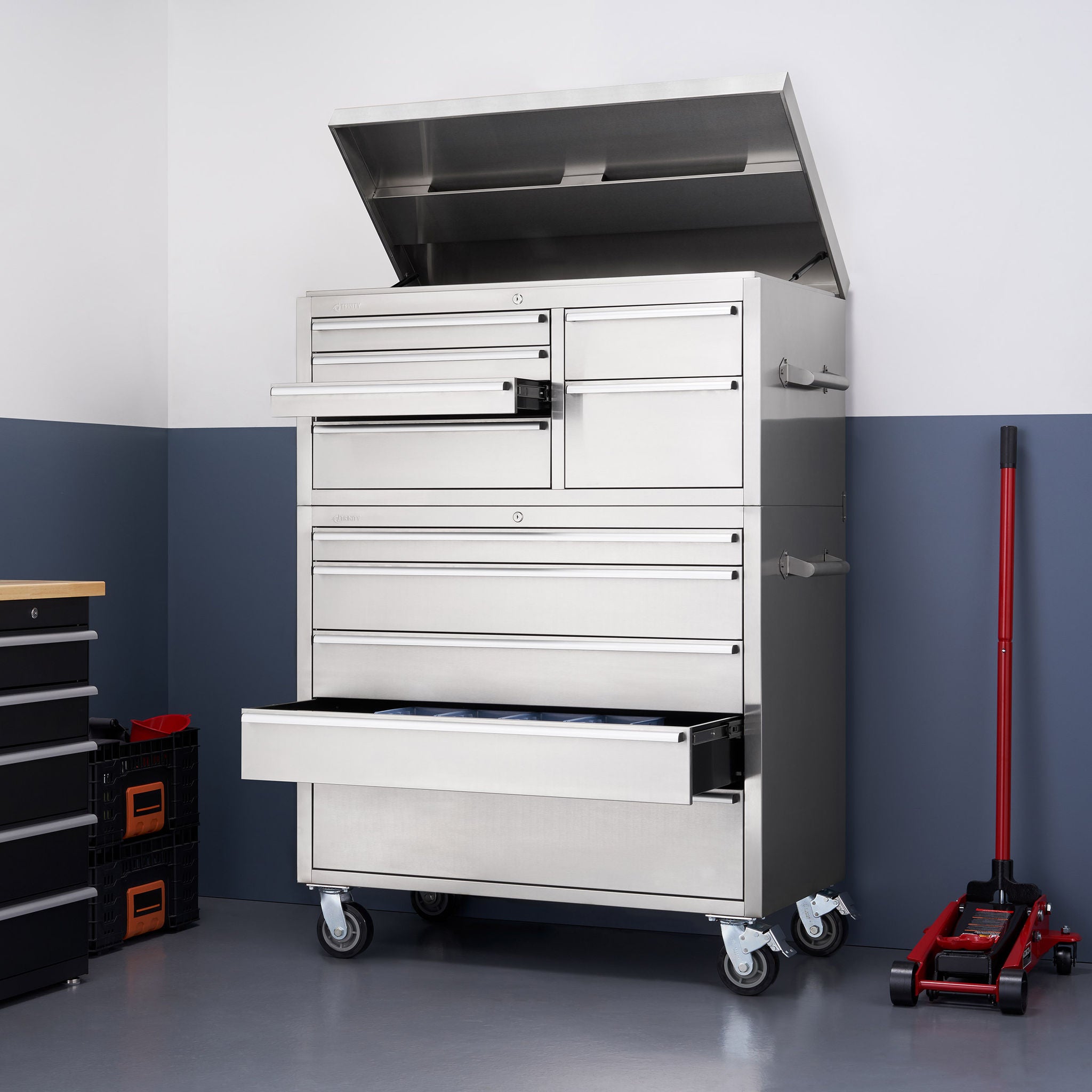 TRINITY 43" x 25" 11-Drawer Stainless Steel Tool Chest