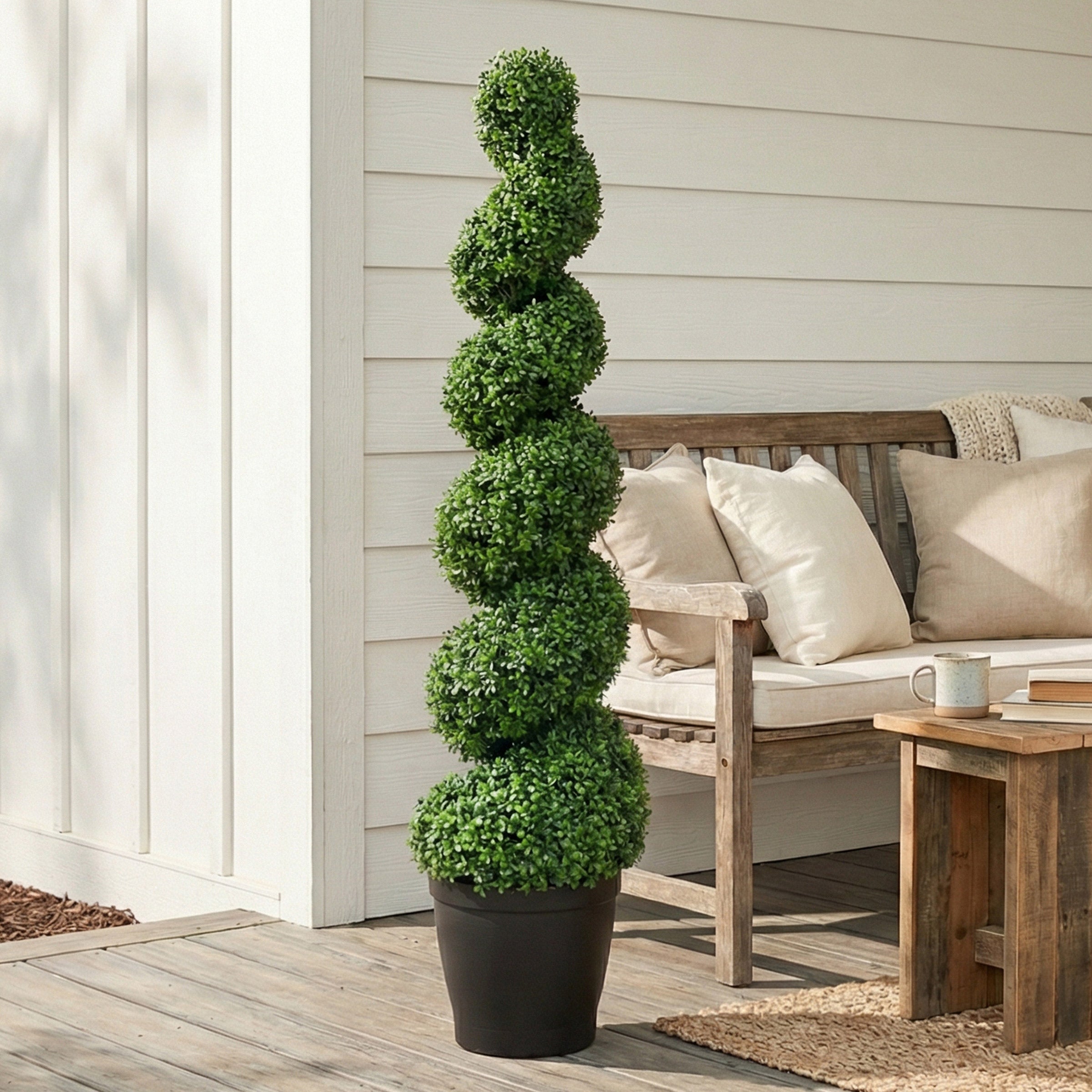 Faux 5' UV Resistant Spiral Boxwood Topiary Tree
